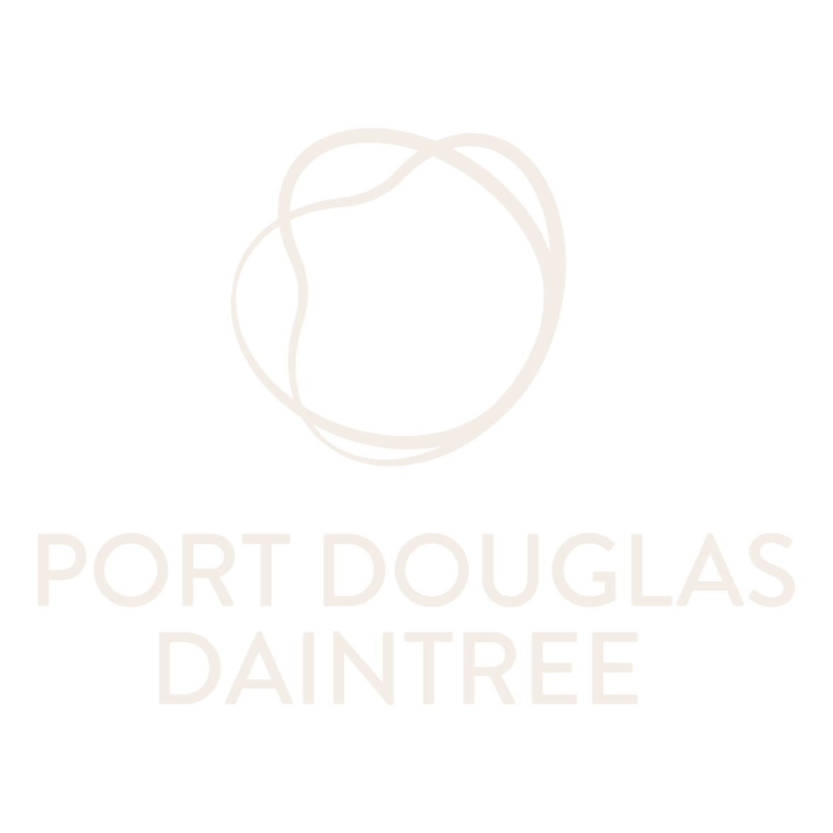 Logo with a stylized circular design above the text 'PORT DOUGLAS DAINTEE' in white on a black background.