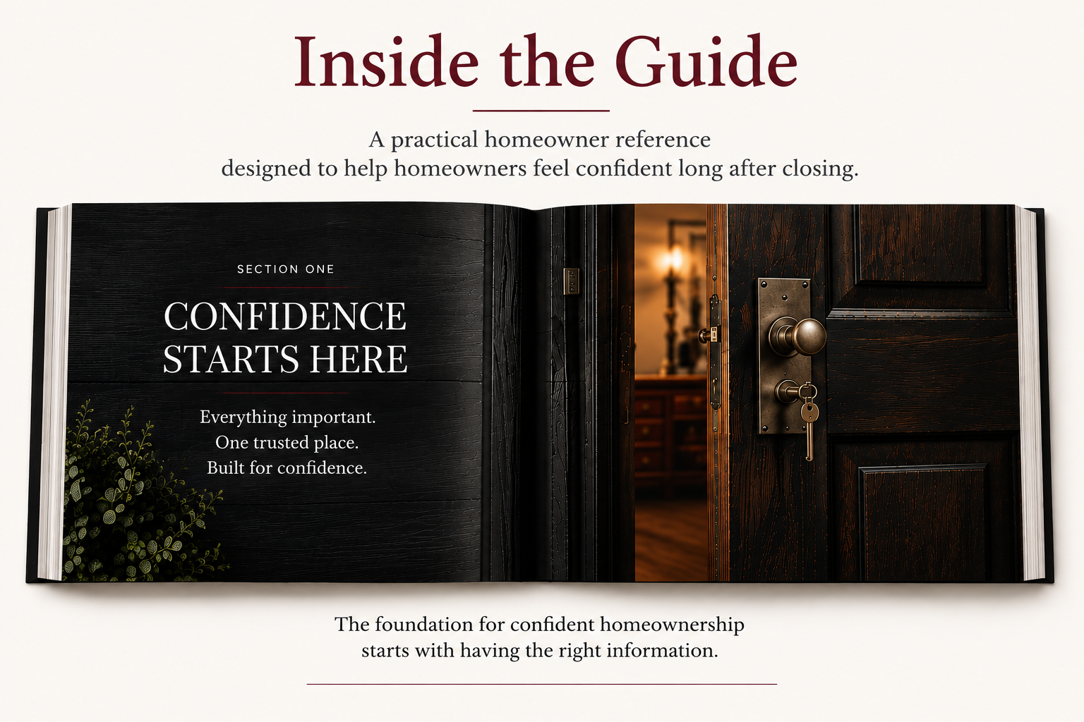 Homeowner Success guide opened to the "Confidence Starts Here" section for new homeowners.