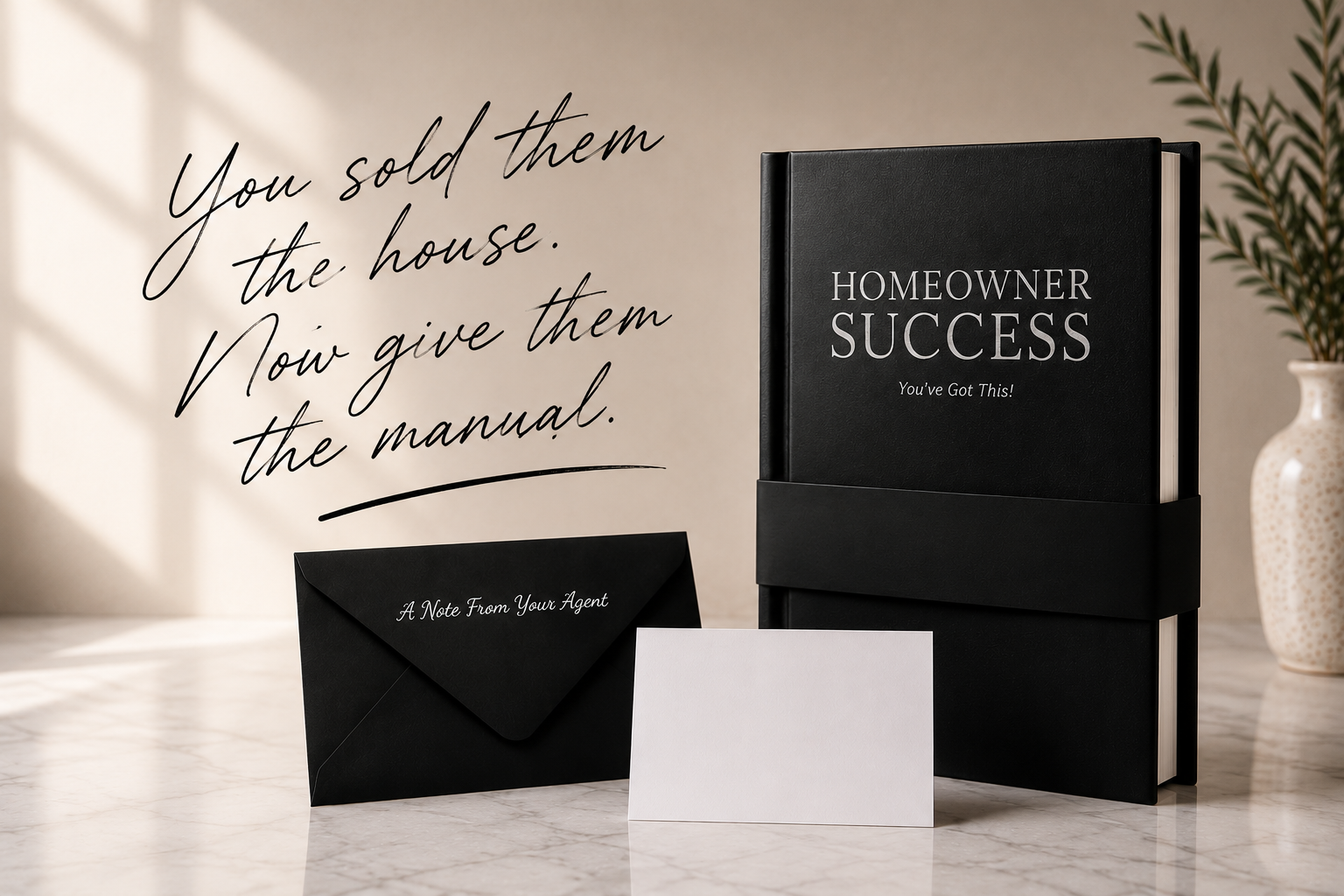Homeowner Success hardcover guide including black envelope and note card to include your personal messsage.