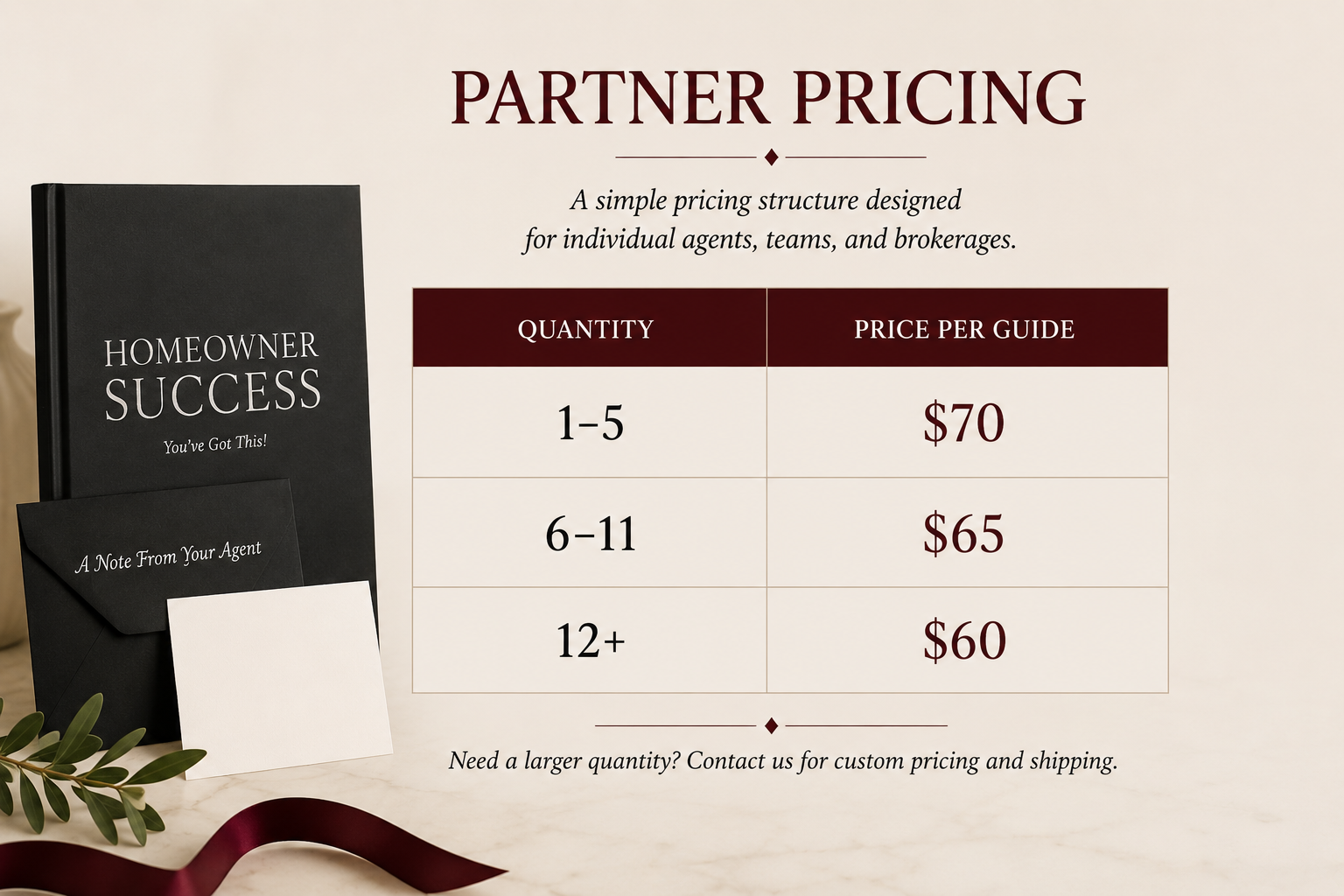Homeowner Success partner pricing for real estate agents, teams, and brokerages.