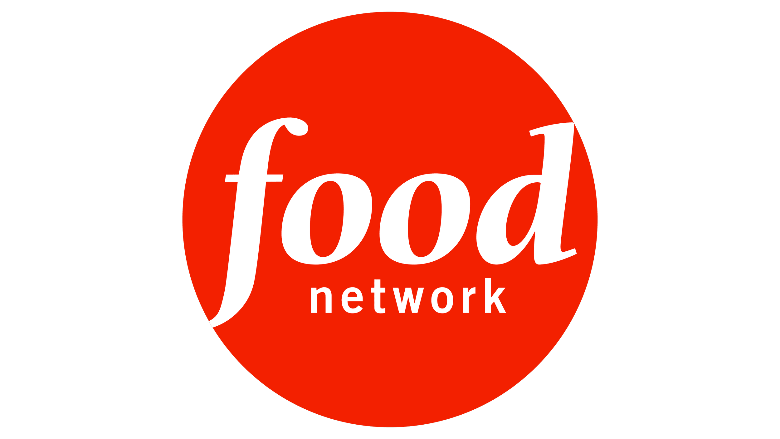 Food Network logo featuring a red circle with the word 'food' in white lowercase cursive letters and 'network' in smaller white lowercase letters underneath.