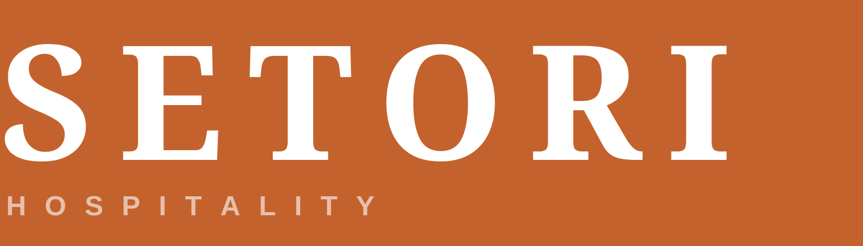 Logo with the word 'SETOR' in large white letters on a brown background, and the word 'HOSPITALITY' in smaller letters underneath.