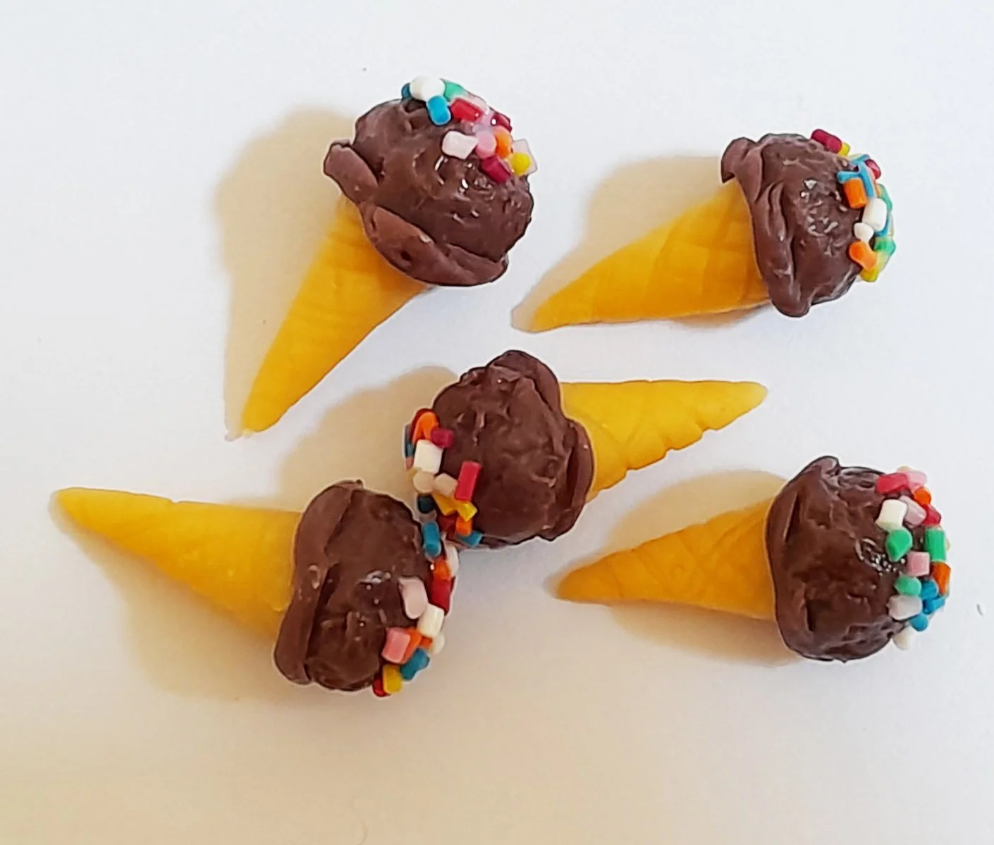 Dollhouse Miniature Chocolate Ice Cream Cones: Doll Mini Food, Handmade Polymer Clay