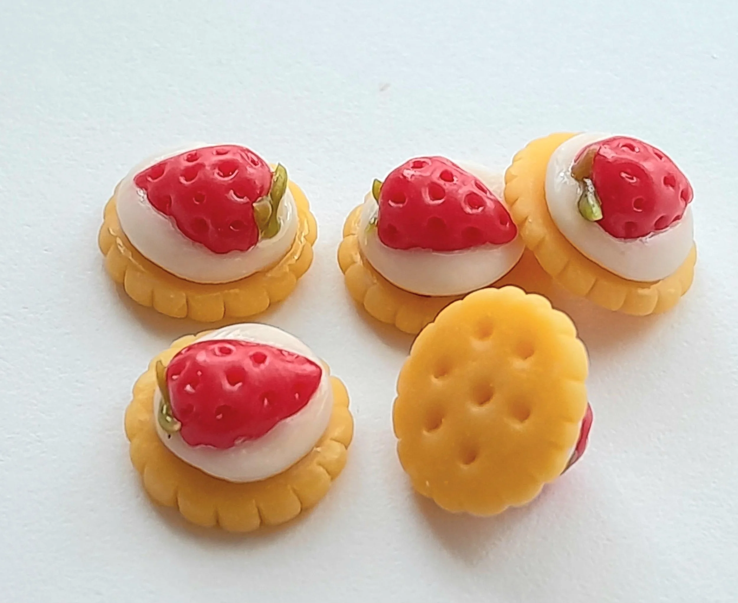 Dollhouse Miniature Strawberry and Cream Crackers * Doll Mini Food Tiny Biscuits Handmade Clay