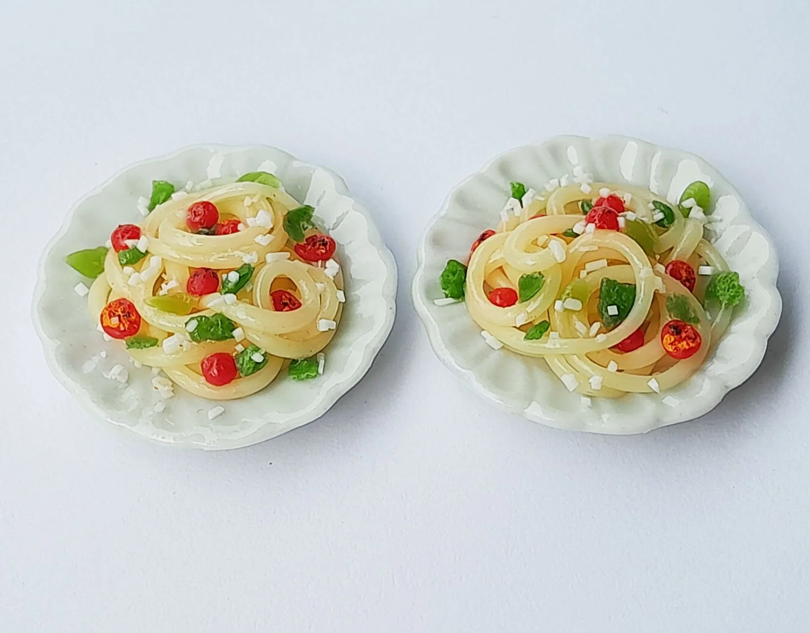 Dollhouse Miniature Mixed Food on Ceramic Plates Set: Handmade Clay Food on 1-inch Ceramic Plate