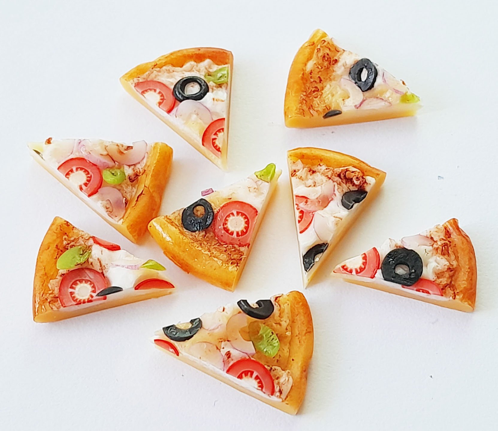 Dollhouse Miniature Pizza Slices: Polymer Clay Veggie Pizza Doll Mini Food Handmade