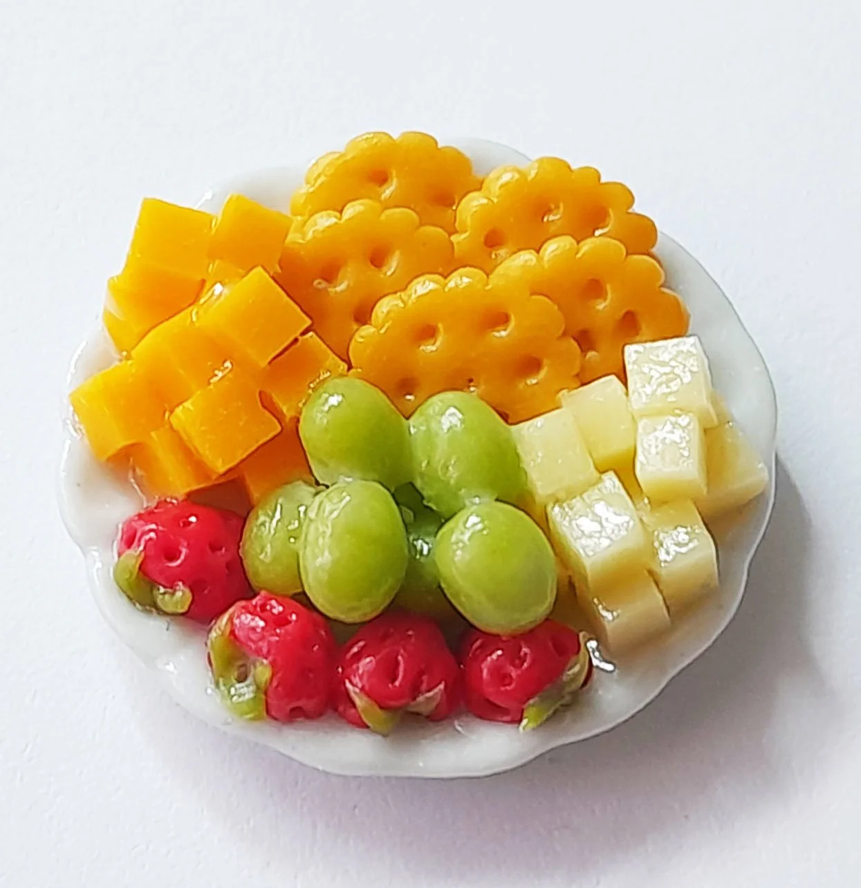 Dollhouse Miniature Crackers and Cheese on Ceramic Plates, 1-inch Plate