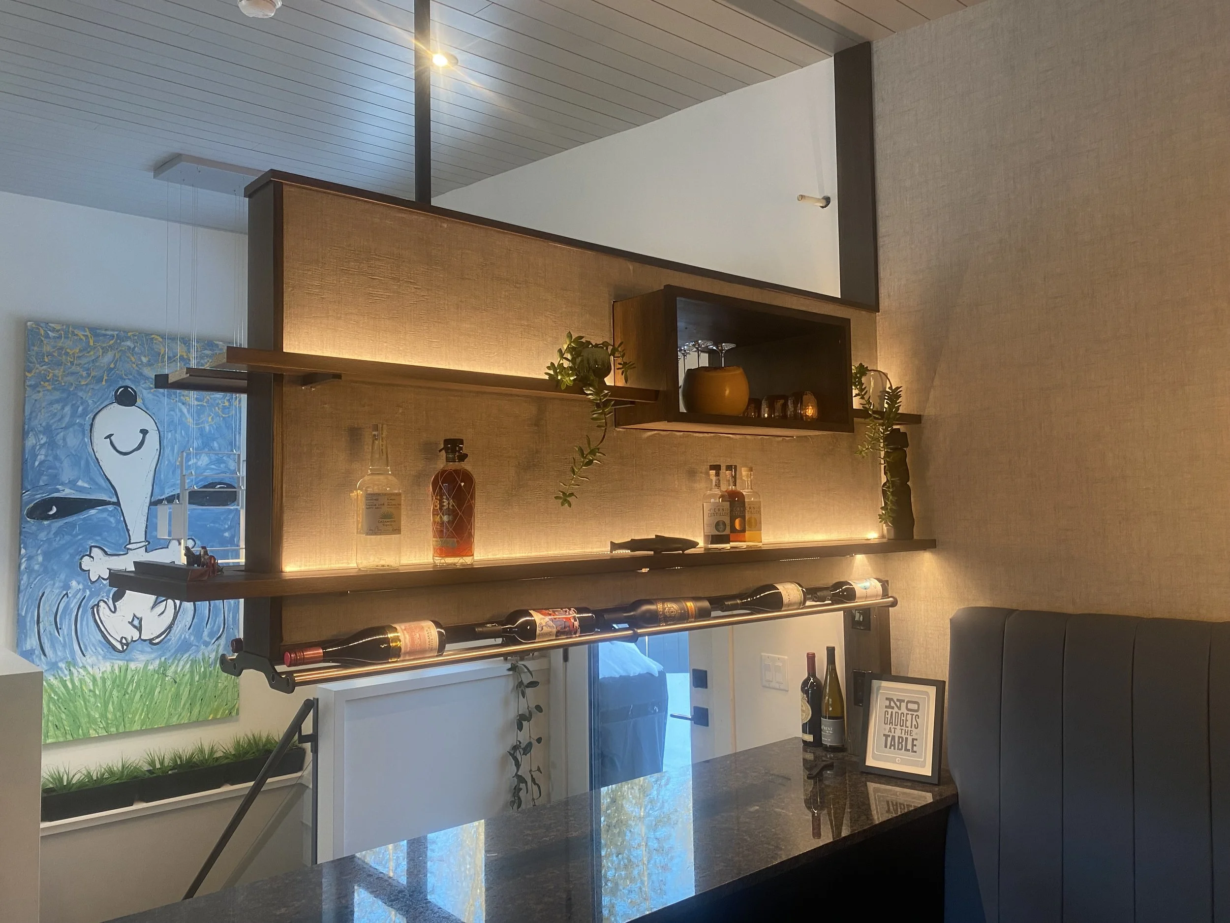 Installation of strip light on a wine bar