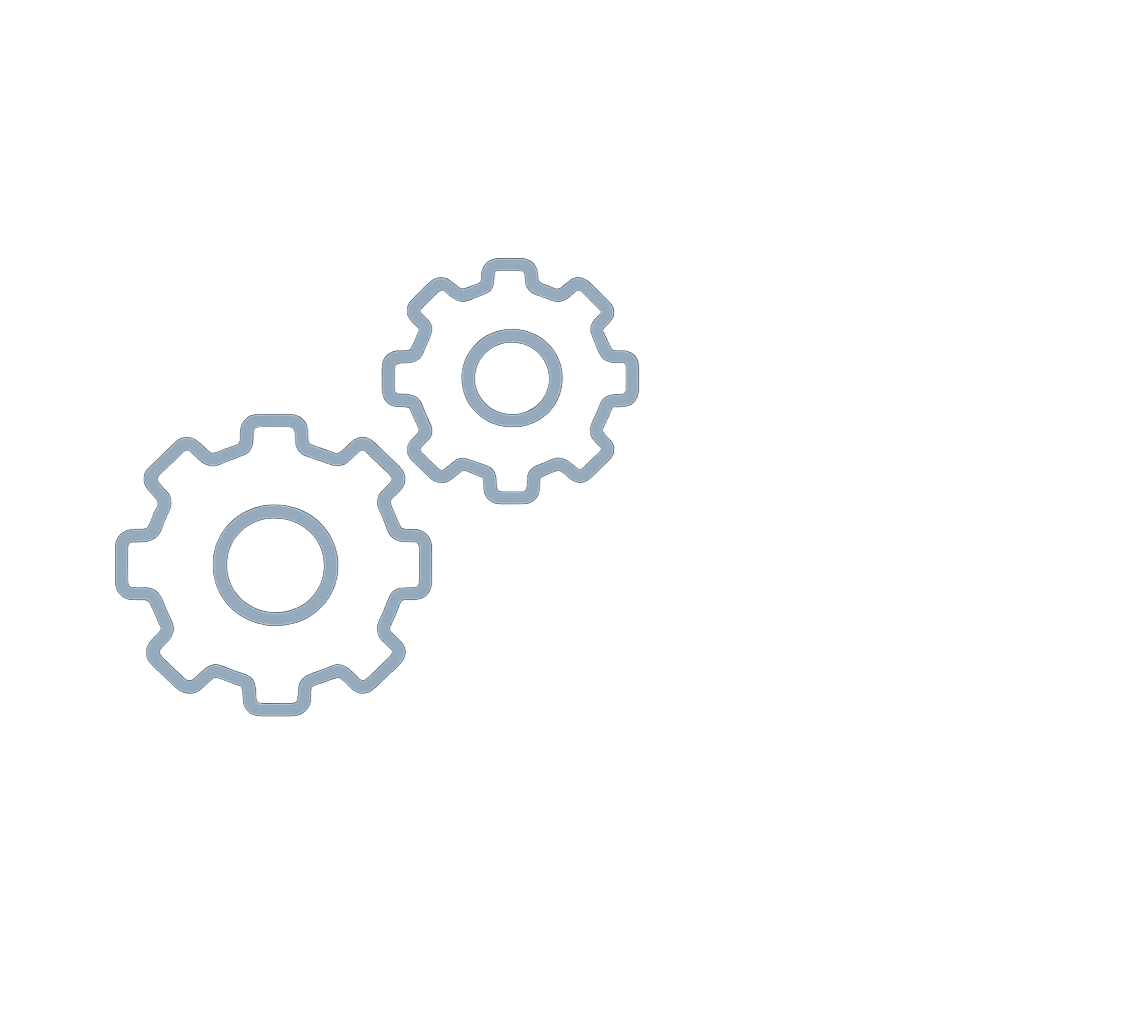 Zwei ineinandergreifende Zahnräder mit der Beschriftung 'Automation' und einem Pfeil, der auf sie zeigt.