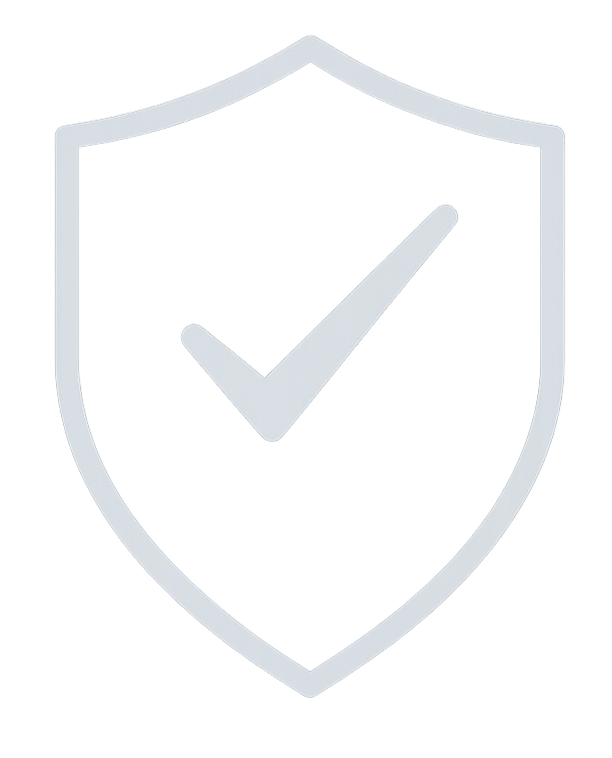 Schutzschild mit Häkchen, Symbol für Sicherheit oder Schutz in grau.