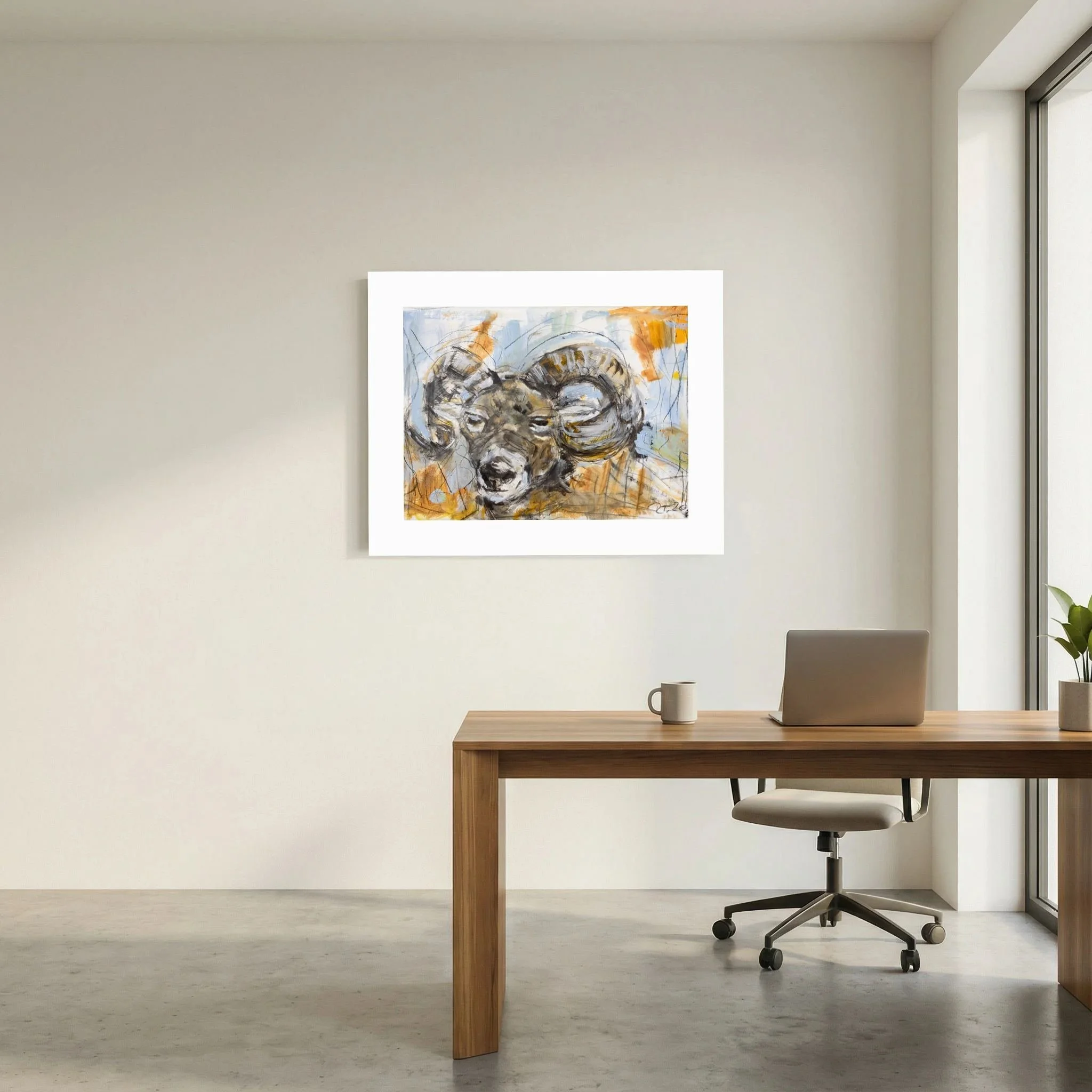 Mufflon- FineArtPrint mit weißem Passpartout