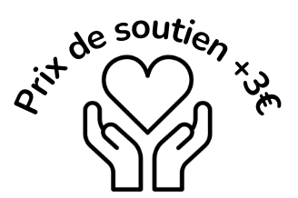Illustration de deux mains soutenant un cœur avec le texte 'Prix de soutien +3€'