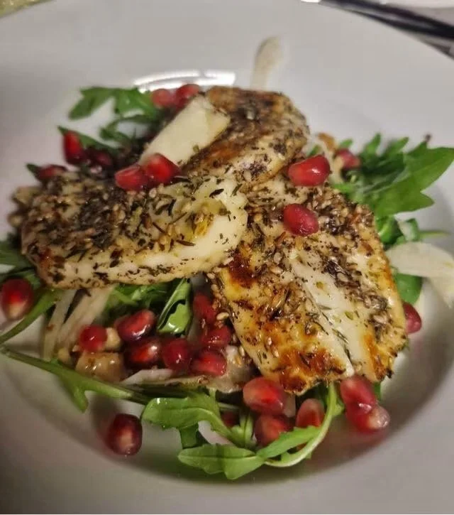 Summer Starter, Halloumi and Pomegranate salad