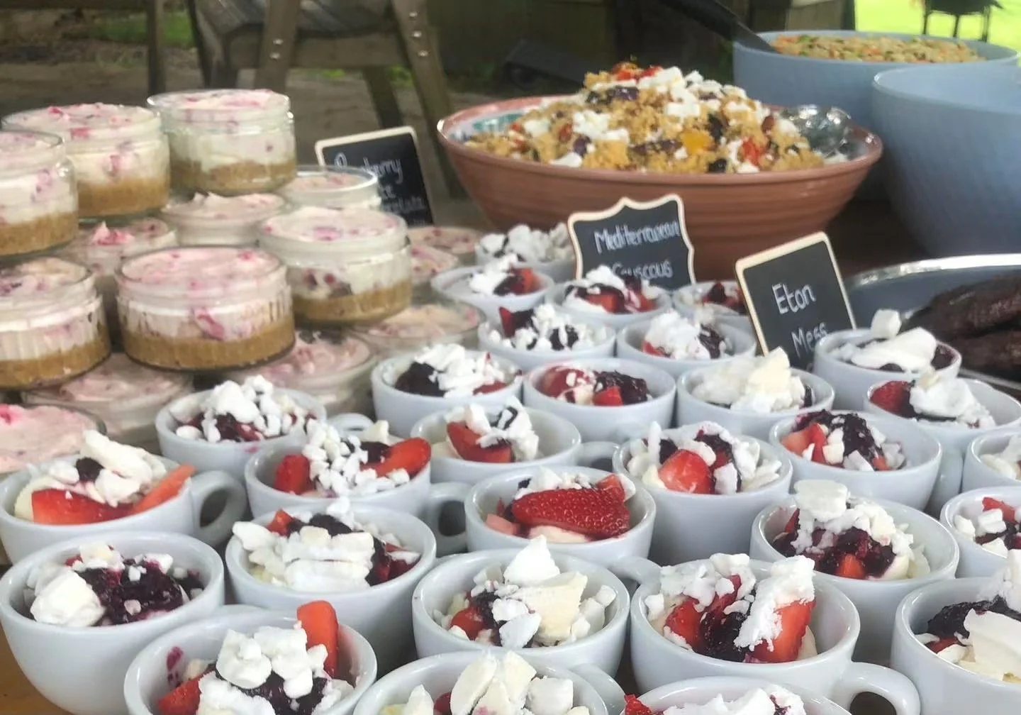 BBQ puddings, Eaton mess and Raspberry and White chocolate Cheesecake 
