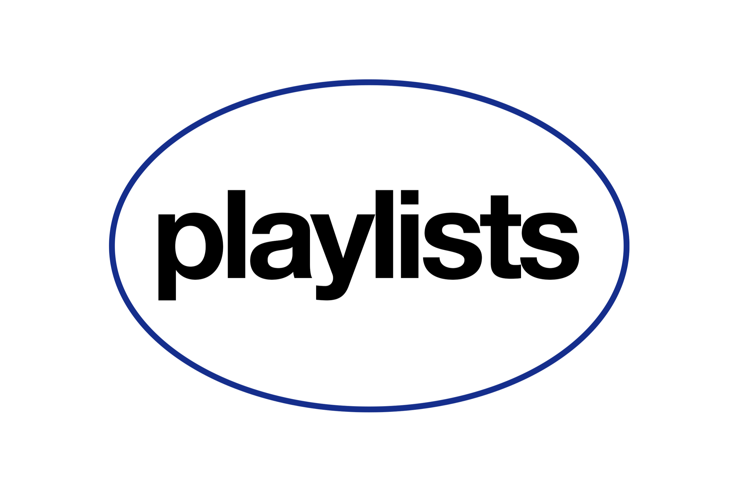A logo with the word 'playlist' inside an oval shape, featuring a blue outline on a black background.