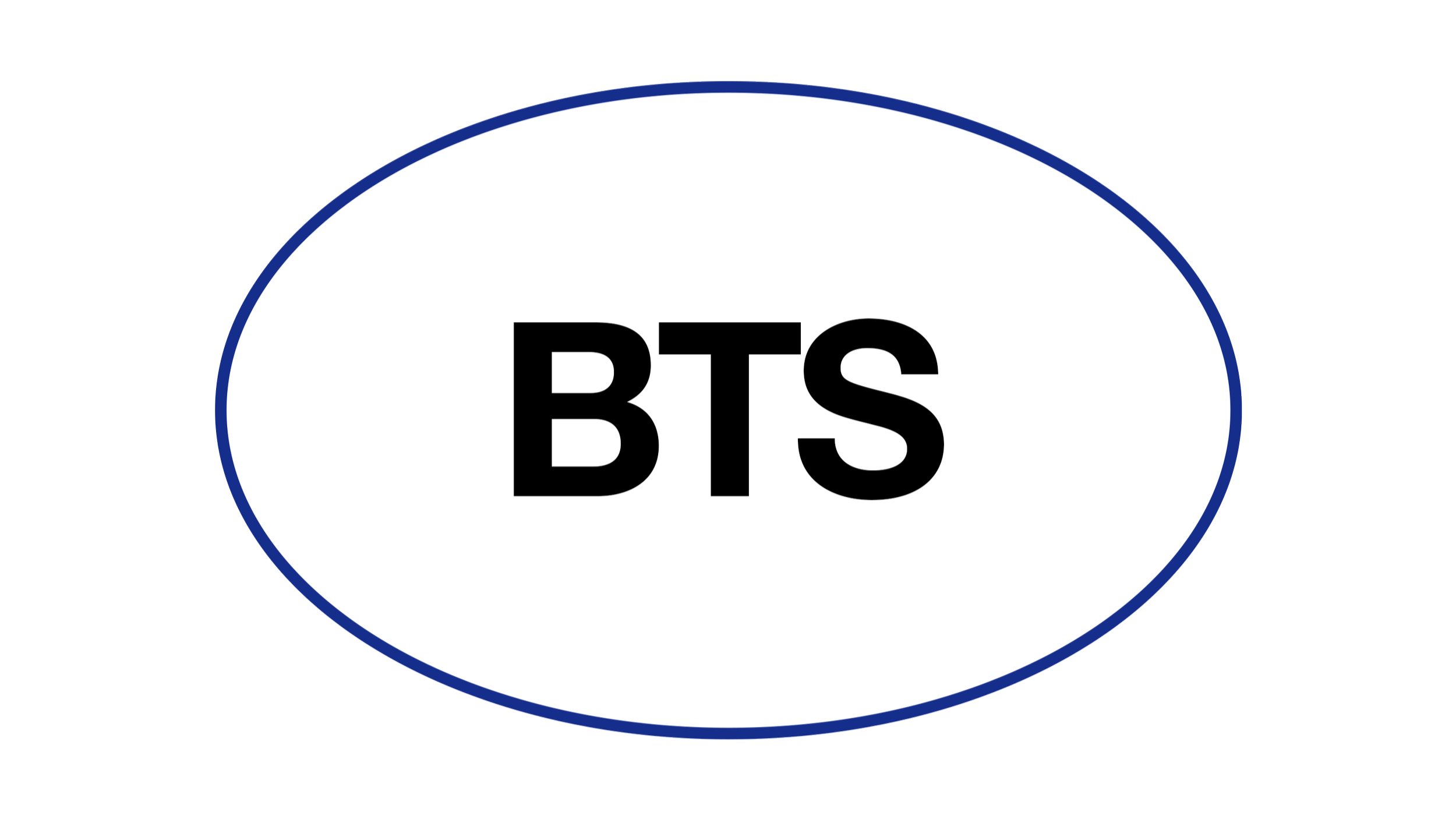 BTS logo inside an oval shape with a thick dark blue border.