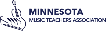 Logo of Minnesota Music Teachers Association with a stylized piano keyboard and a hand above it.