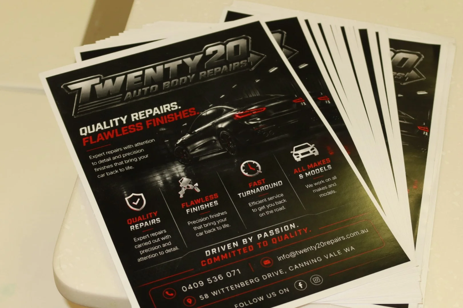 TWENTY20 Auto Body Repairs service information flyer