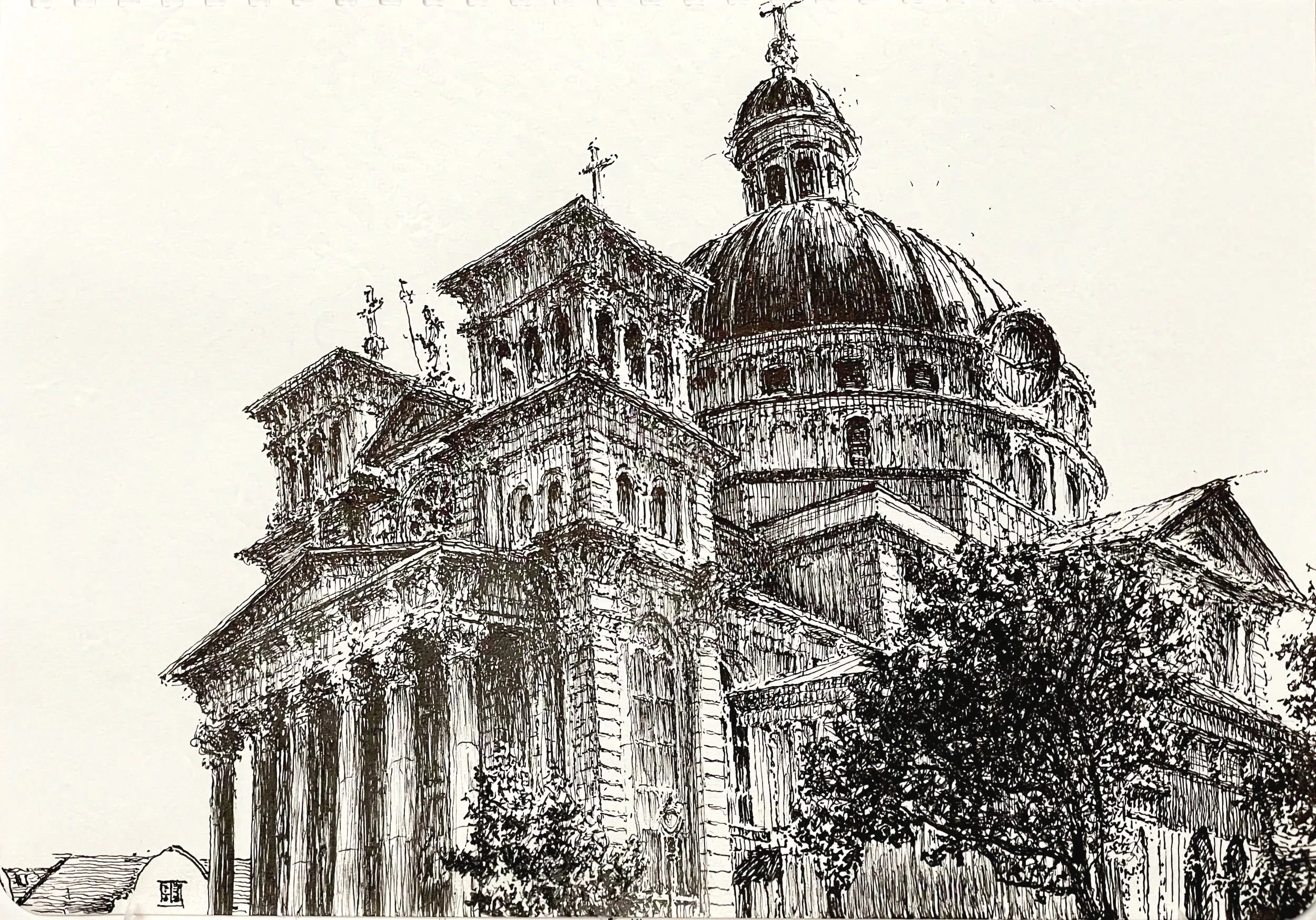 "Basilica of Saint Josaphat",  pen & ink,  10" x 7",  2025,   In private collection