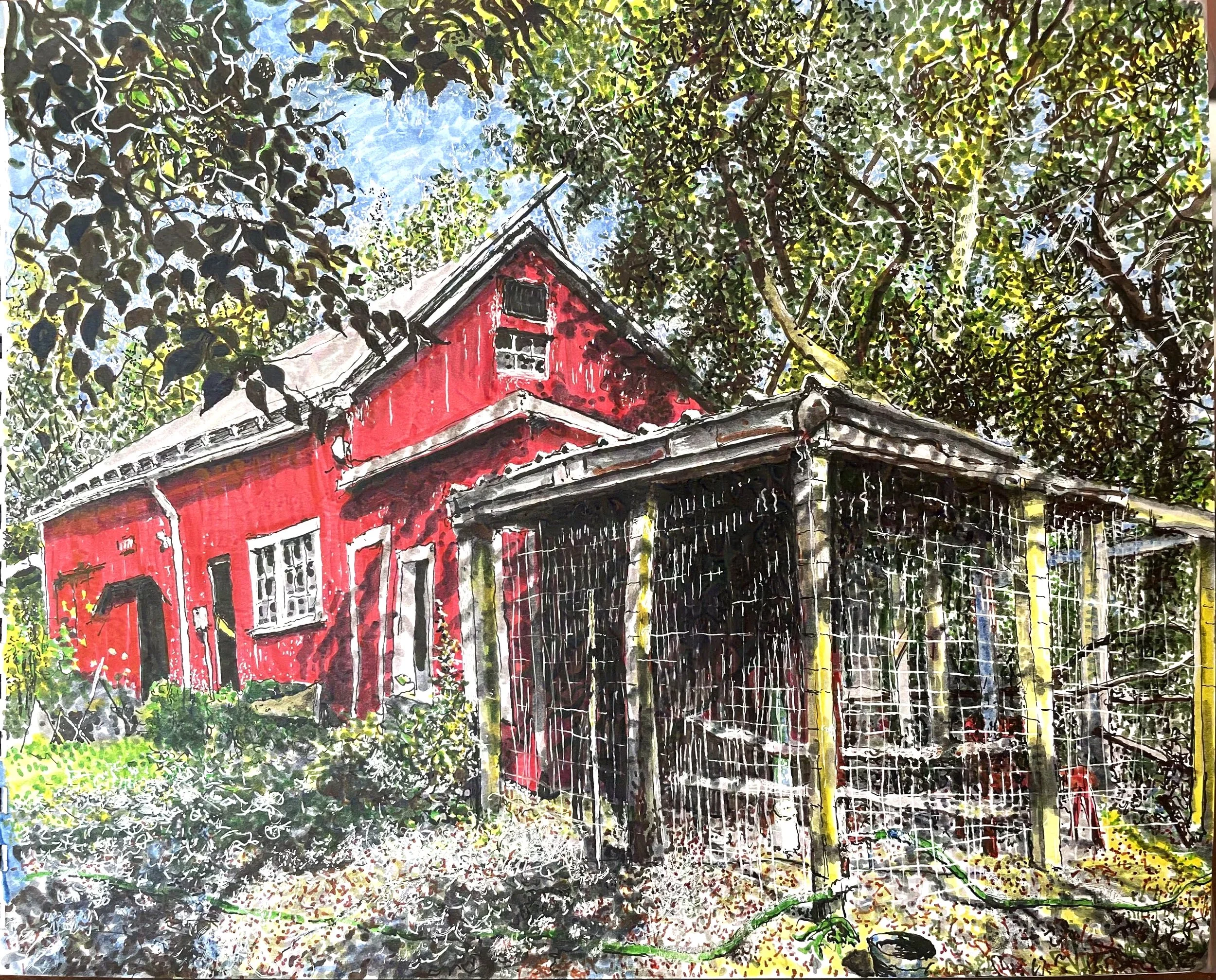 "Equity Farm", Micron & Pitt pens on paper, 10 1/2" x 8 1/2",  2024