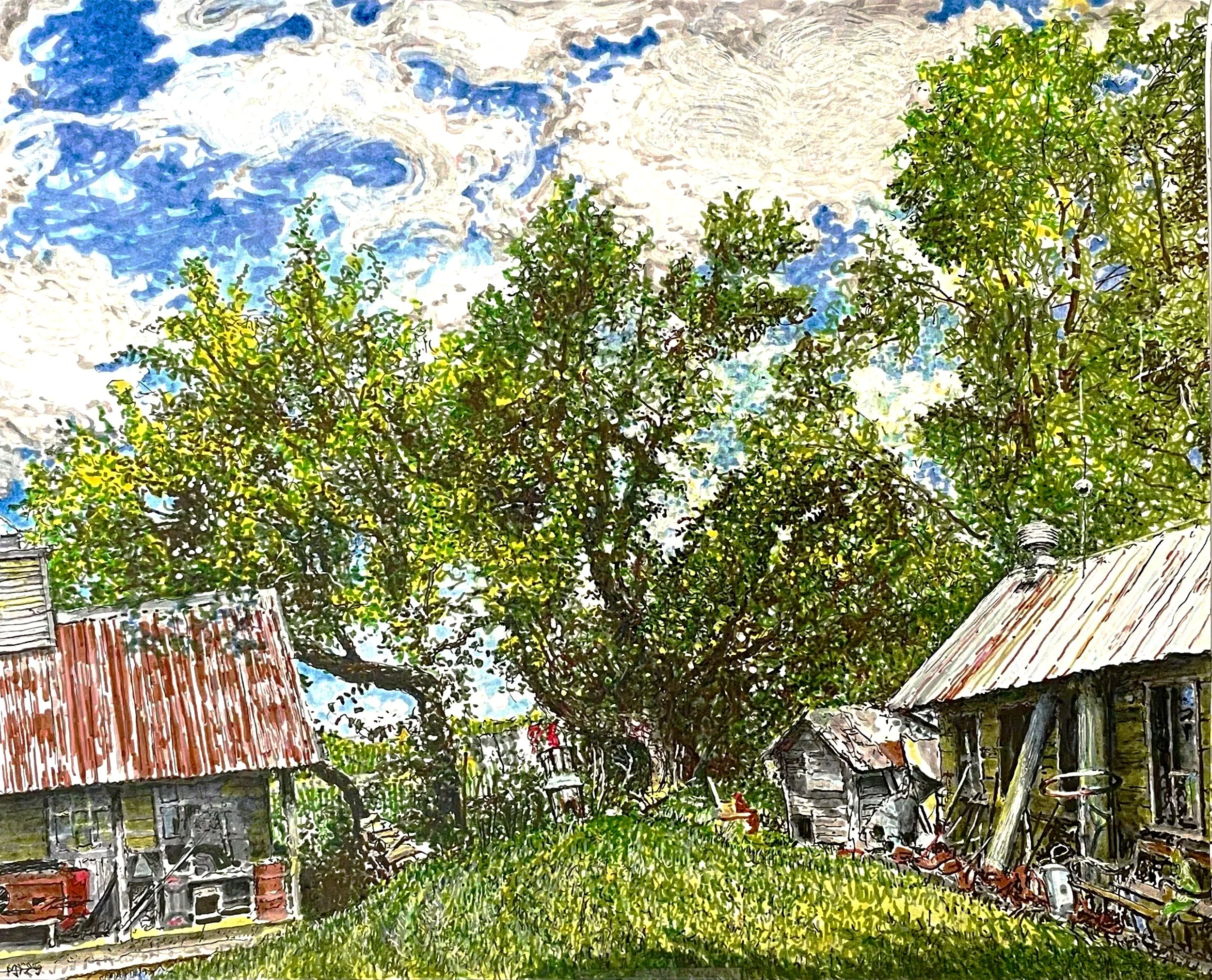 "Fast Clouds", Micron, Pitt, & Posca pens on paper, 10 1/2" x 8 1/2",  2025