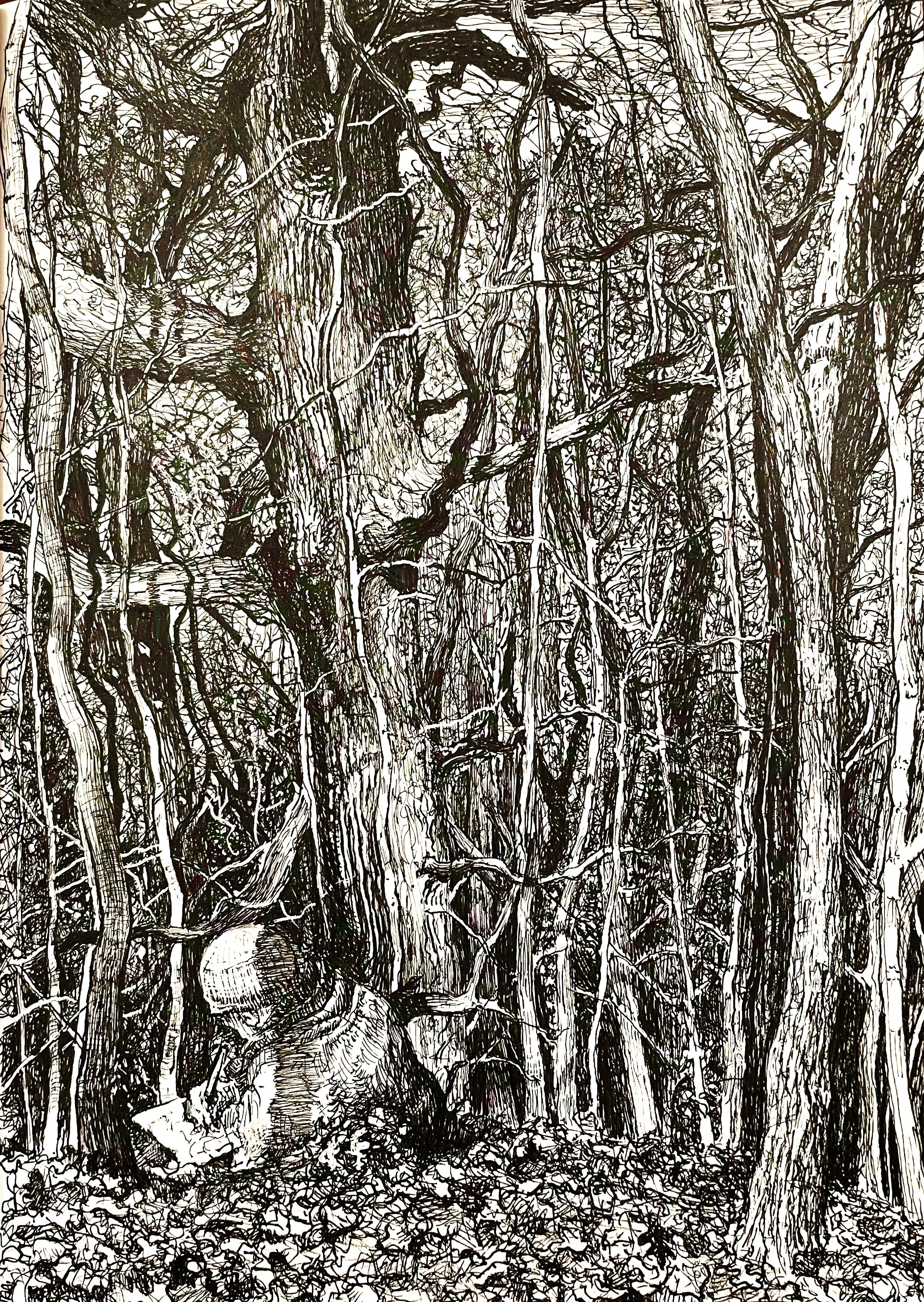 "Sunday with Friends",  pen & ink,  7 3/4" x 10 3/4",   2023