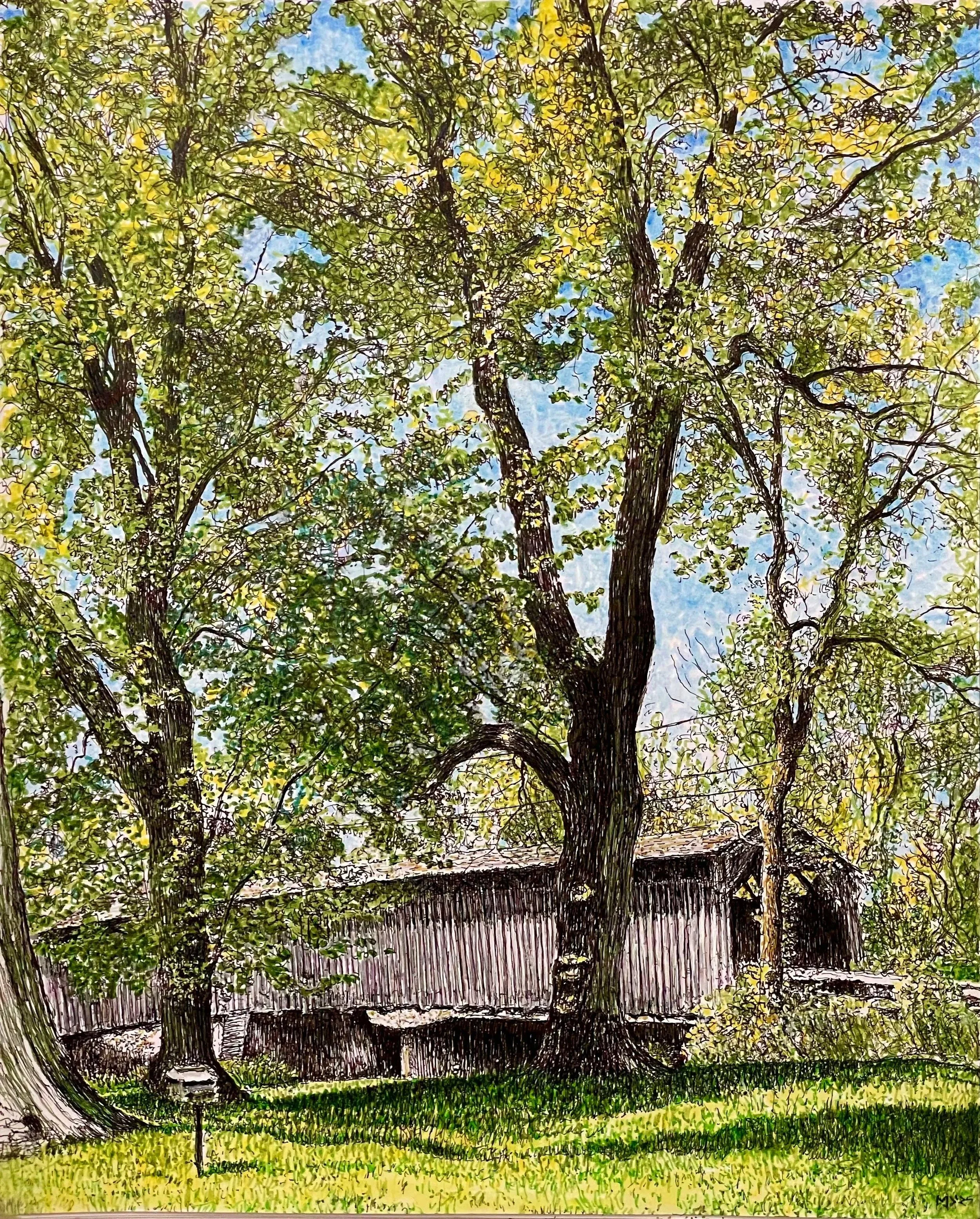 "Covered Bridge",  India Ink & Micron pen,  8 1/2" x 10 1/2",   2025