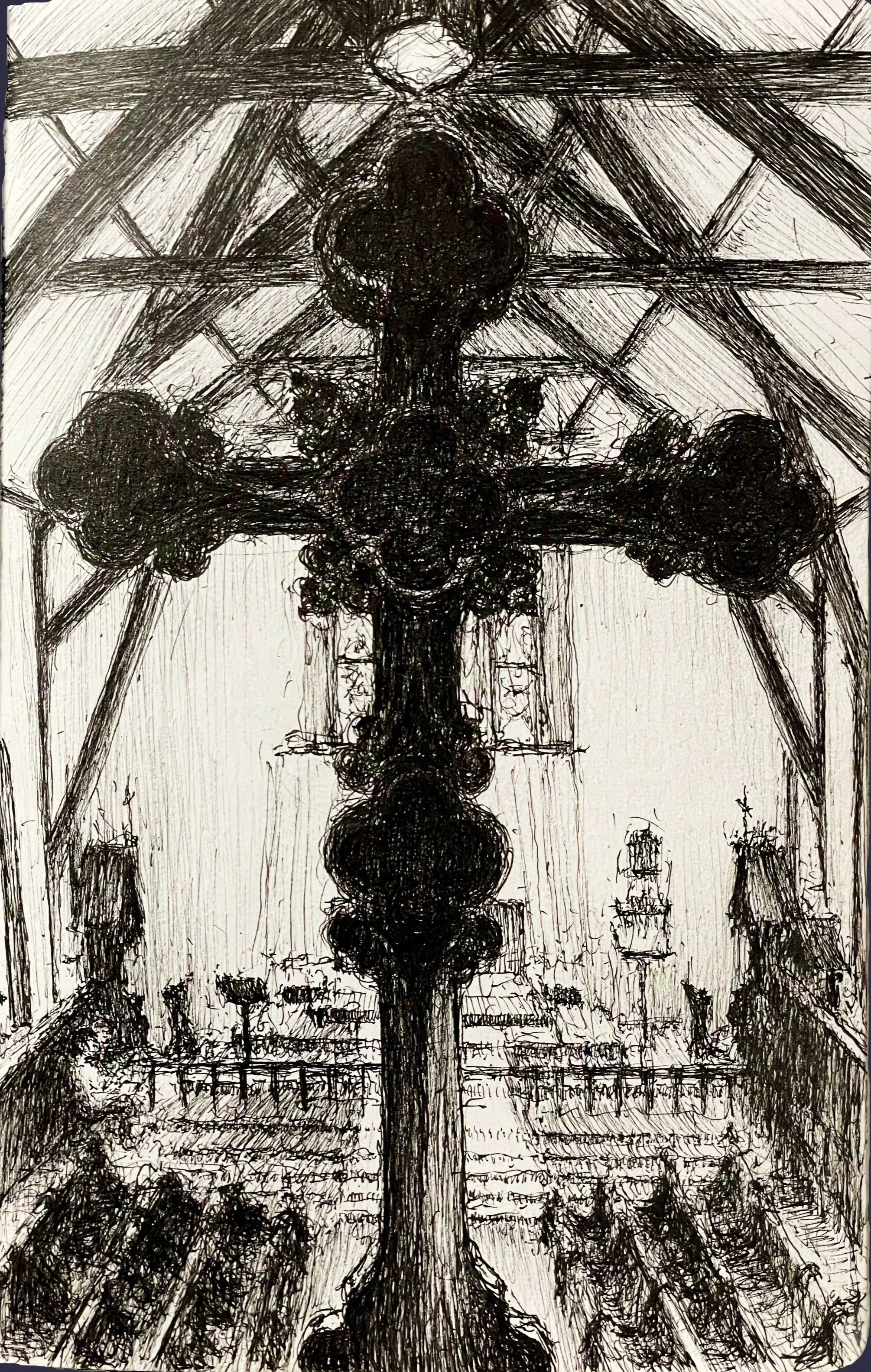 "View from the Choir" (St. John's Chapel the DeKoven Center),  pen & ink,  5 1/2" x 8 1/2",  2026