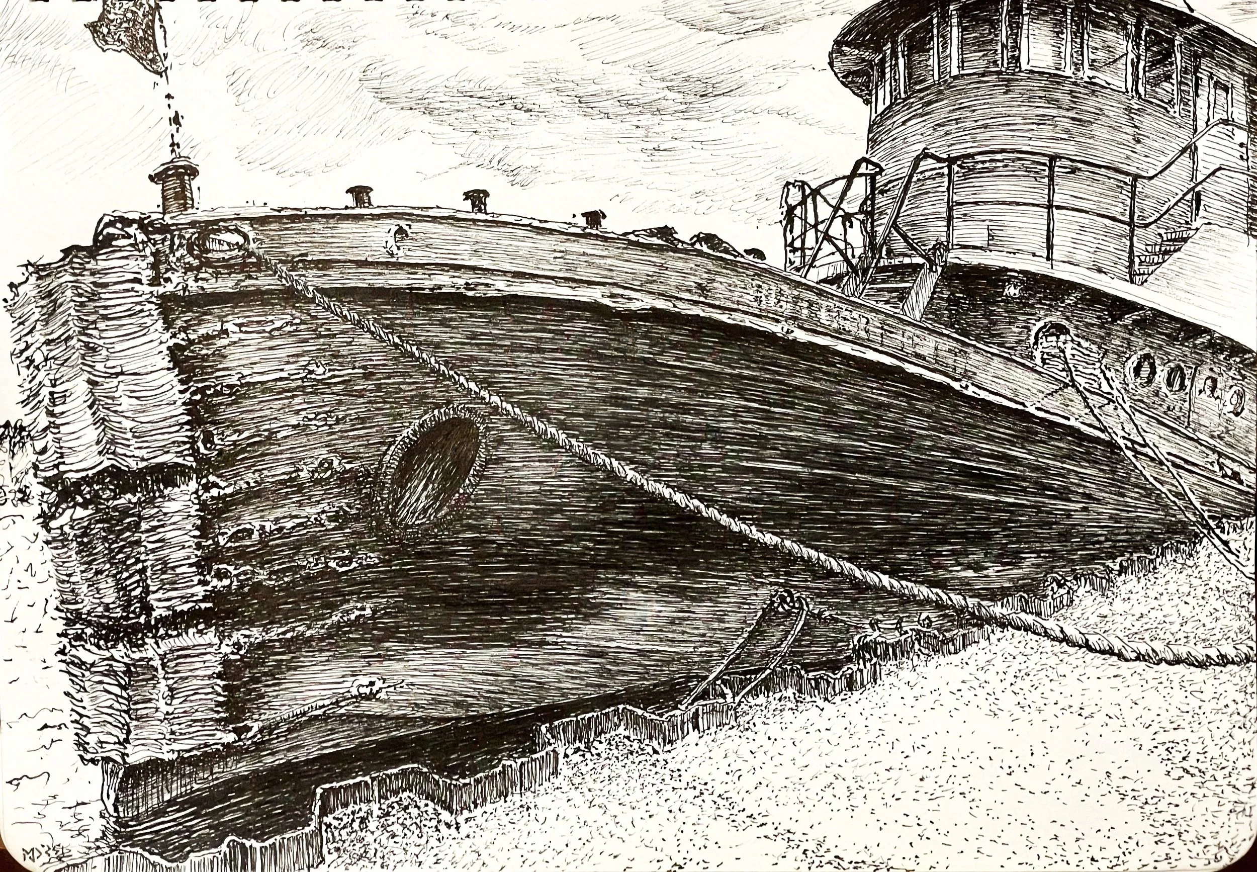 "Old Butterfield",  pen & ink,  10" x 7",  2025
