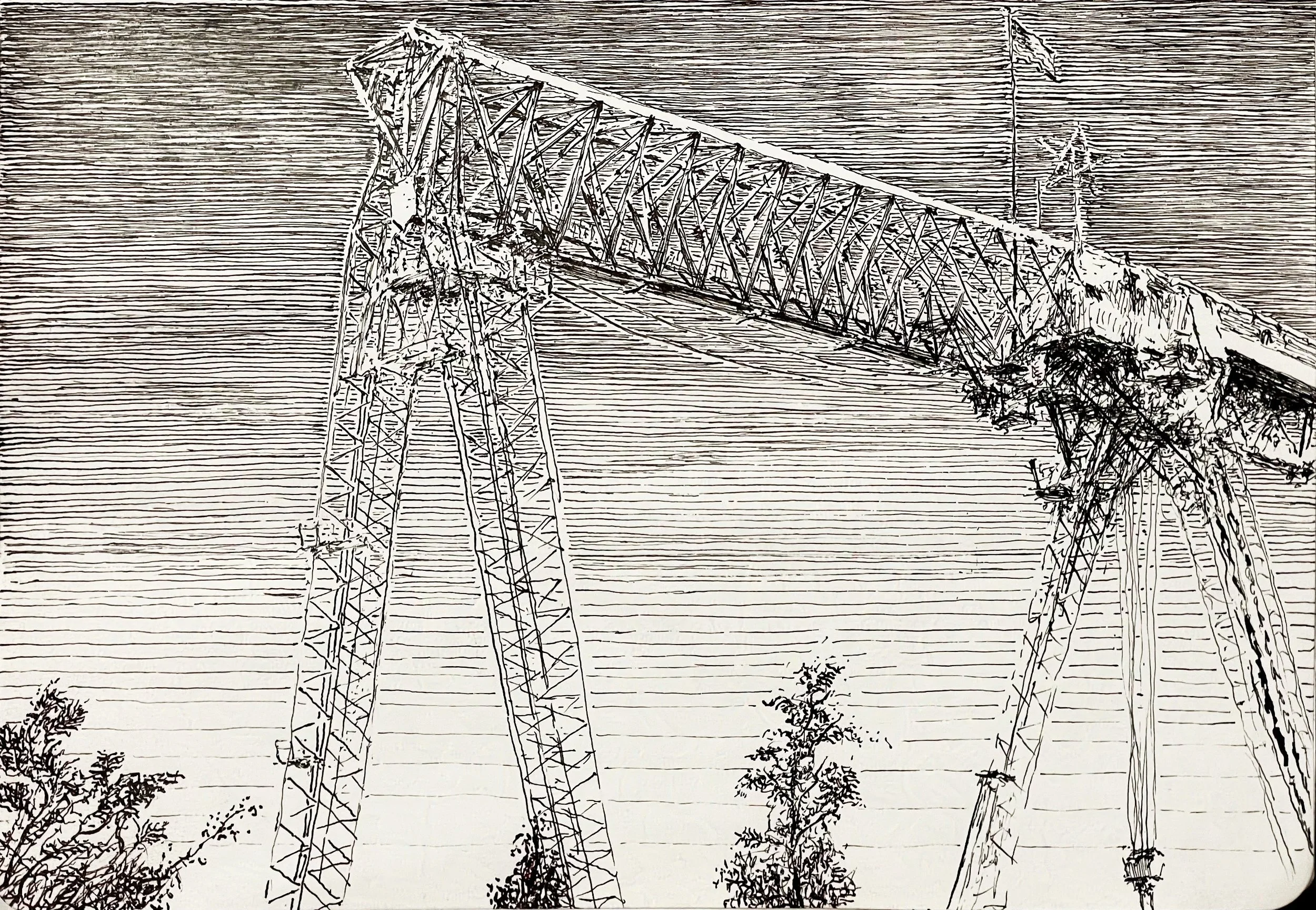 "Boat Yard Crane",  pen & ink,  10" x 7",  2025
