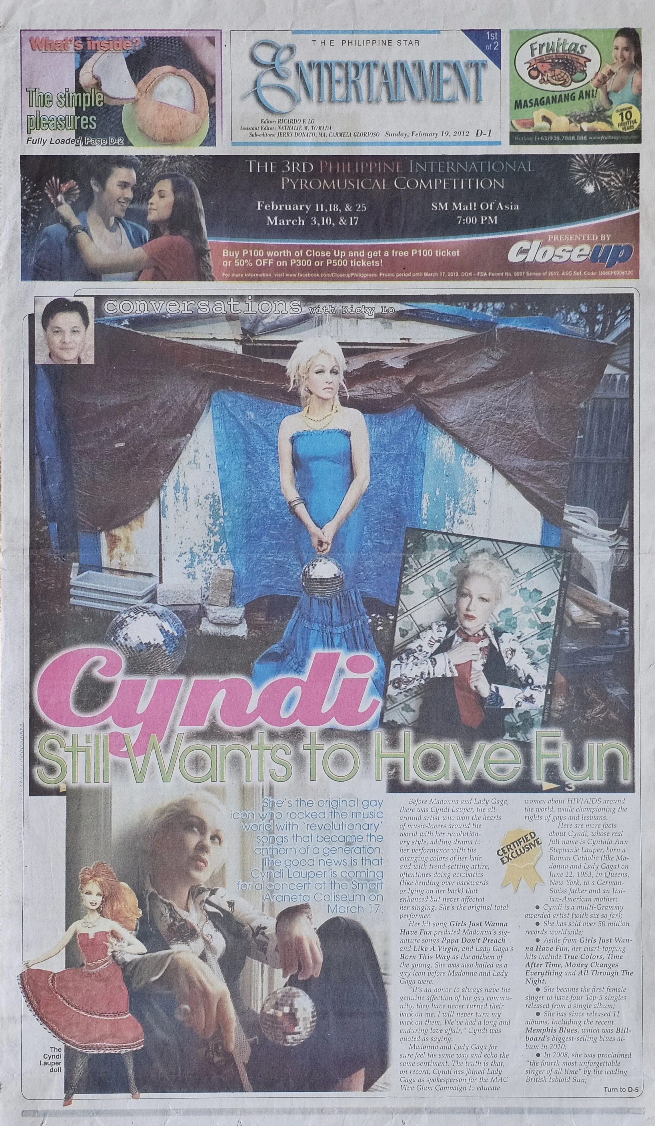  The Philippine Star Entertainment  
February 19, 2012 
The Philippines