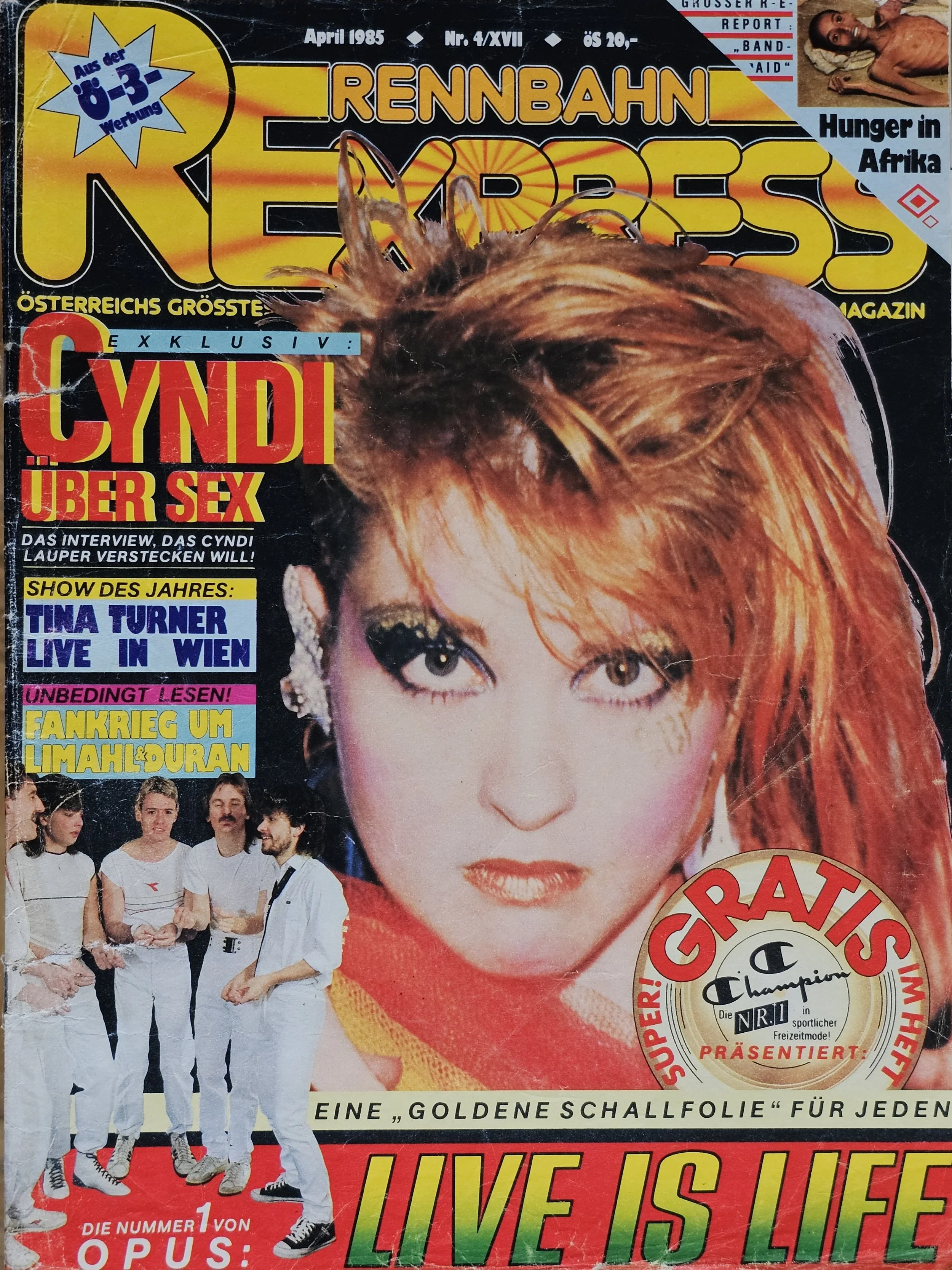  Racetrack Express  
April 1985 
Austria 
"The sex interview Cyndi doesn't want you to know about." (with Dr. Ruth)