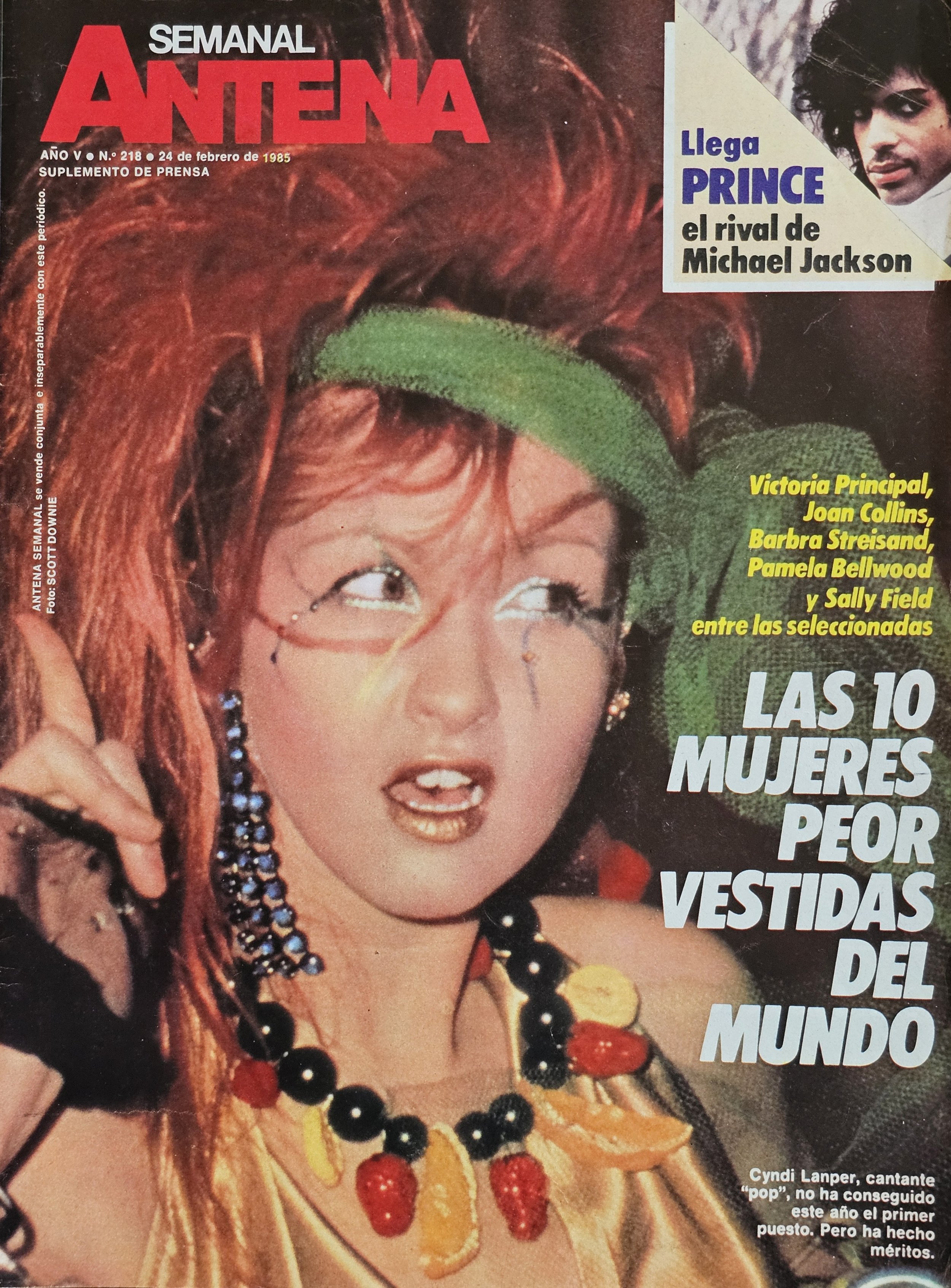  Weekly Antena  
February 24, 1985 
Spain 
"The top 10 worst dressed women in the world: Cyndi Lauper, Cher and more" 
"Pop singer Cyndi Lauper didn't receive first place this year but she certainly deserved it."