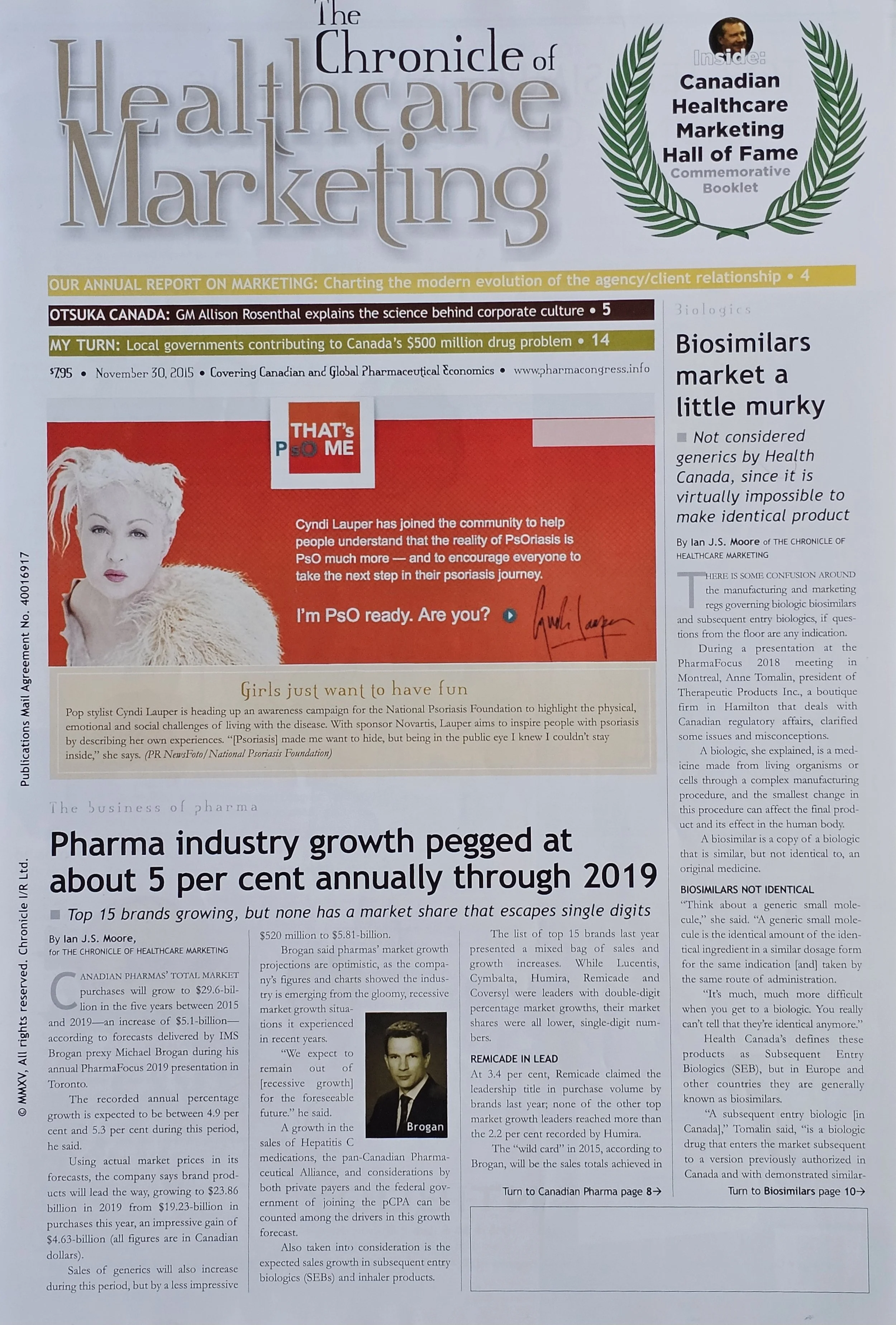  The Chronicle of Healthcare Marketing  
November 30, 2015 
Canada