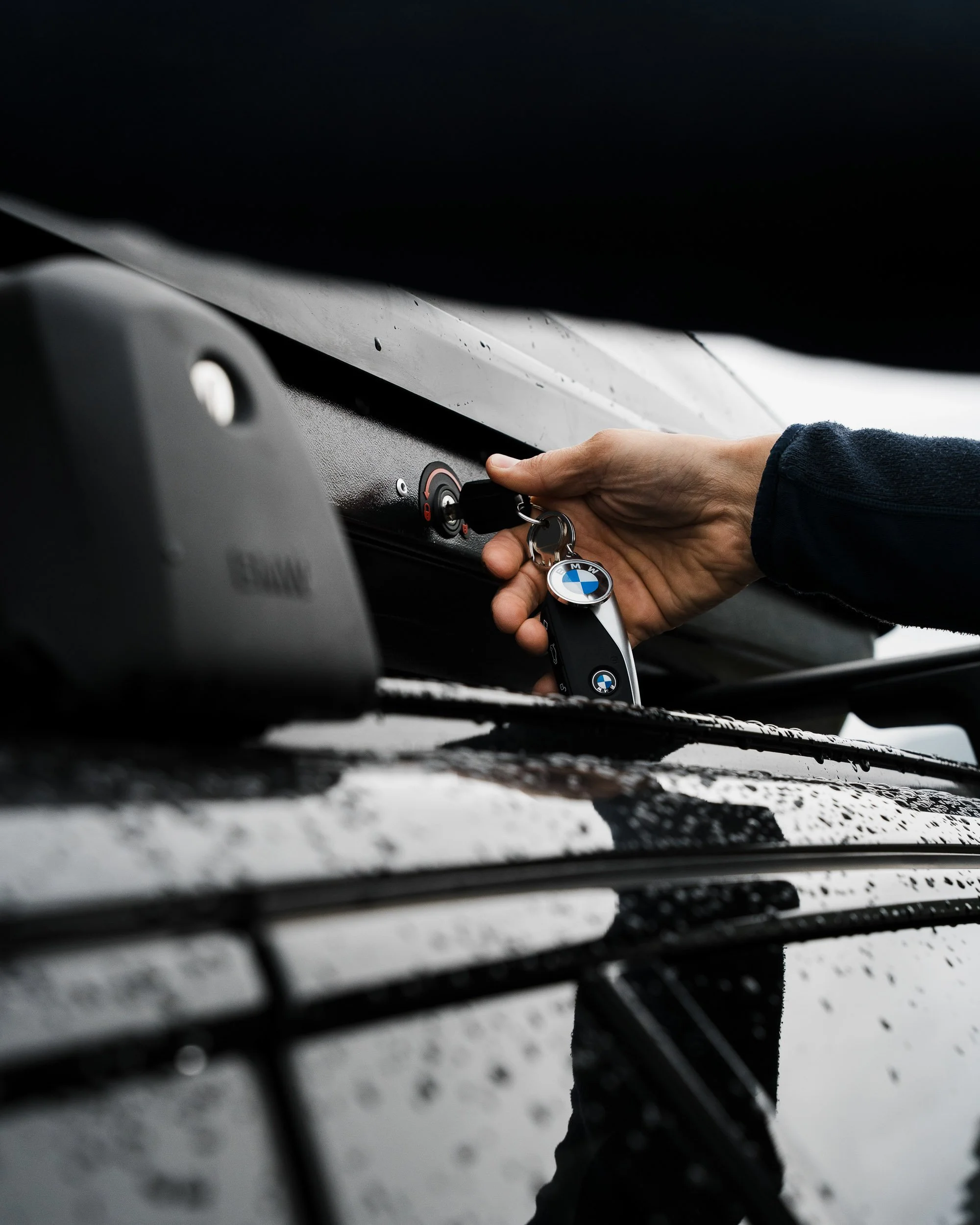 BMW roof box on a rainy day at the Arctic Bath Hotel, Sweden