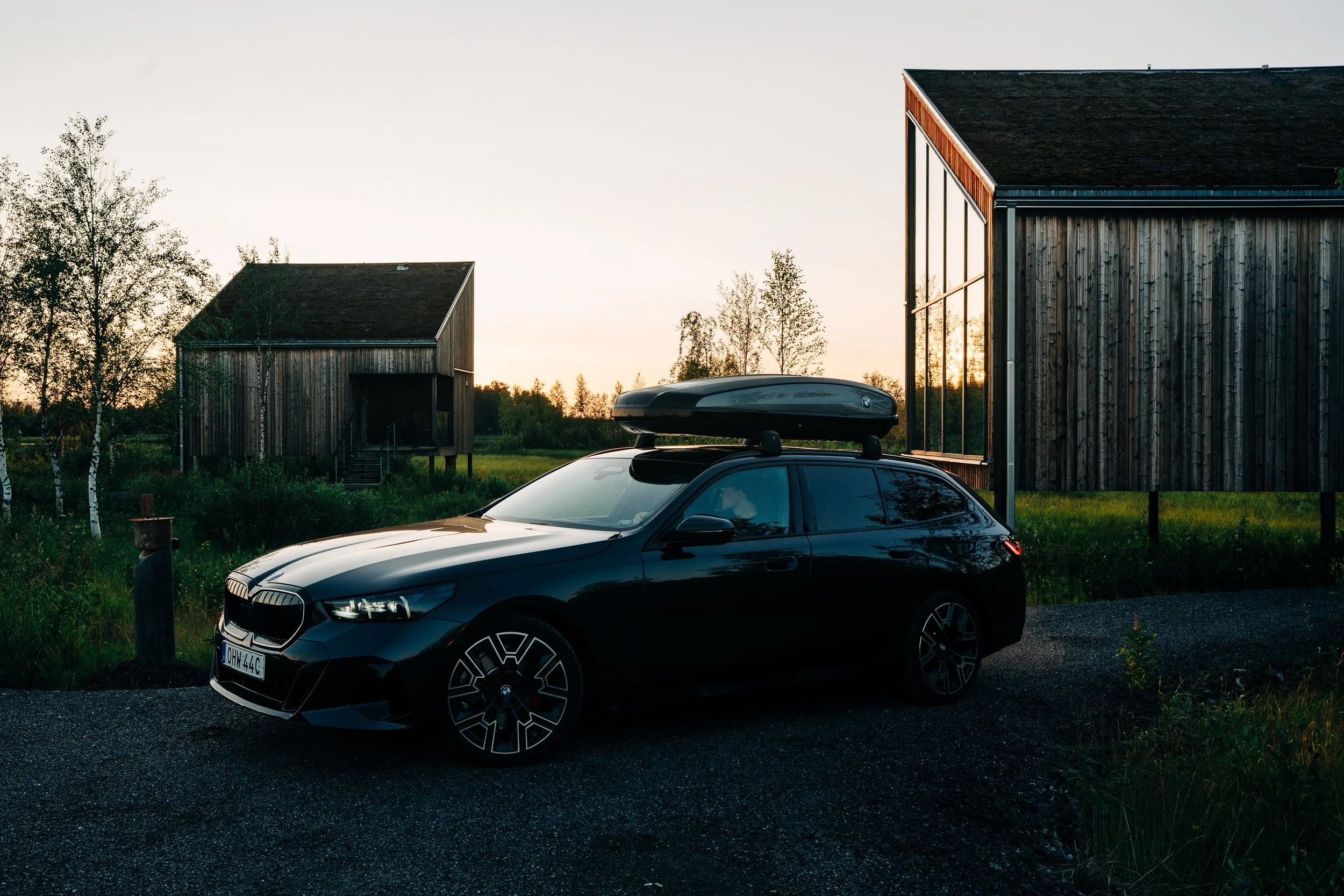BMW outside the Arctic Bath hotel, Sweden. Commercial photography