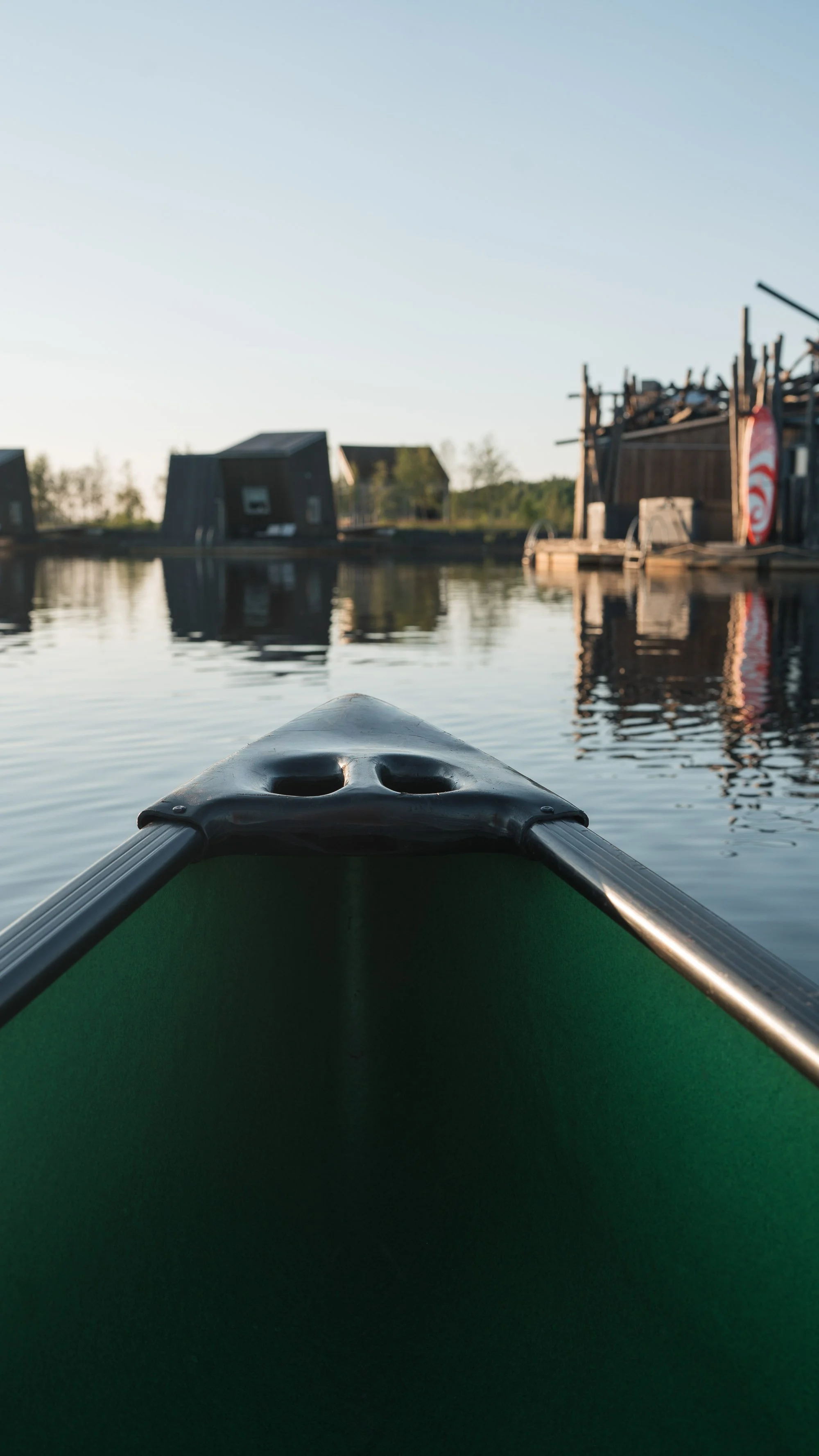 canoe view from the sea at Arctic Bath hotel, Sweden, commercial photography
