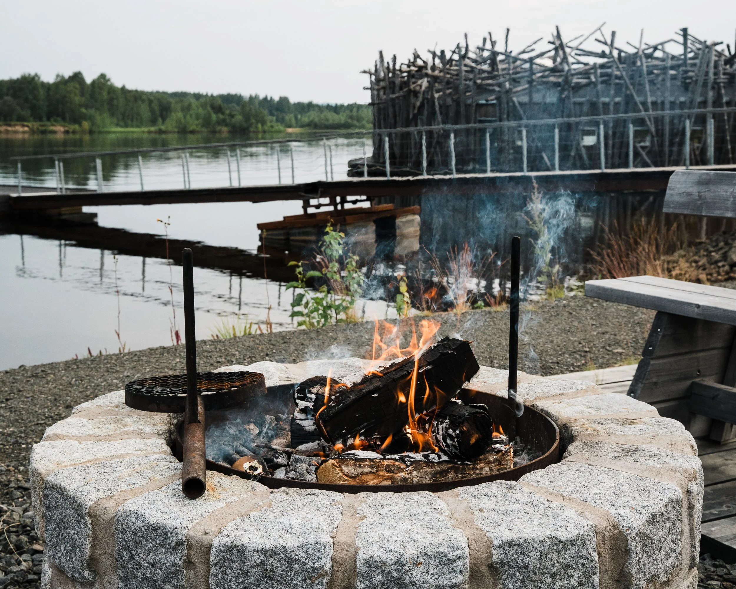 outdoor fire at Arctic Bath, Sweden, commercial lifestyle brand photography