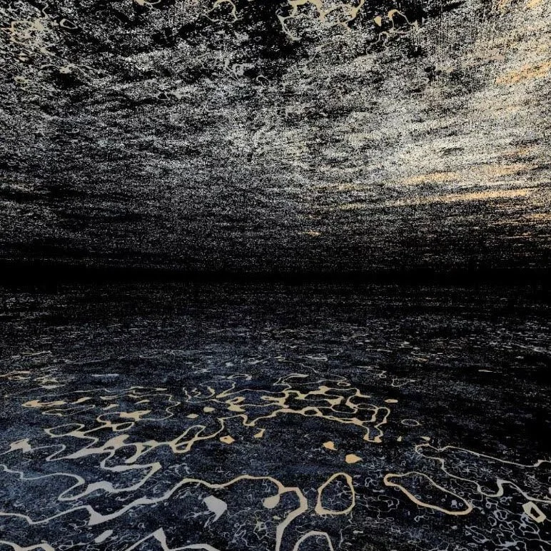 Interior Horizon
2026
Digital painting
40 × 40 cm

Dense, dark surfaces open onto a pale and broken horizon. Scraped and repeated marks make the space difficult to locate, shifting between enclosure, coastline and an interior landscape emerging from 