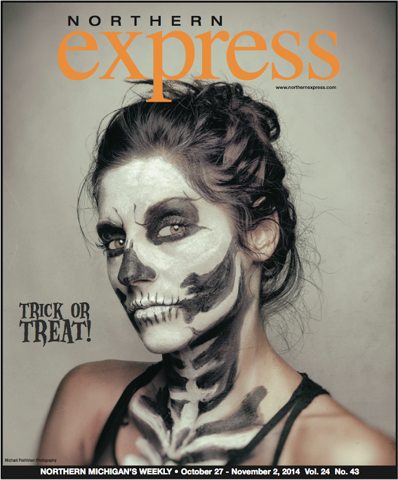 Northern Express Halloween cover featuring woman with skeleton face paint.