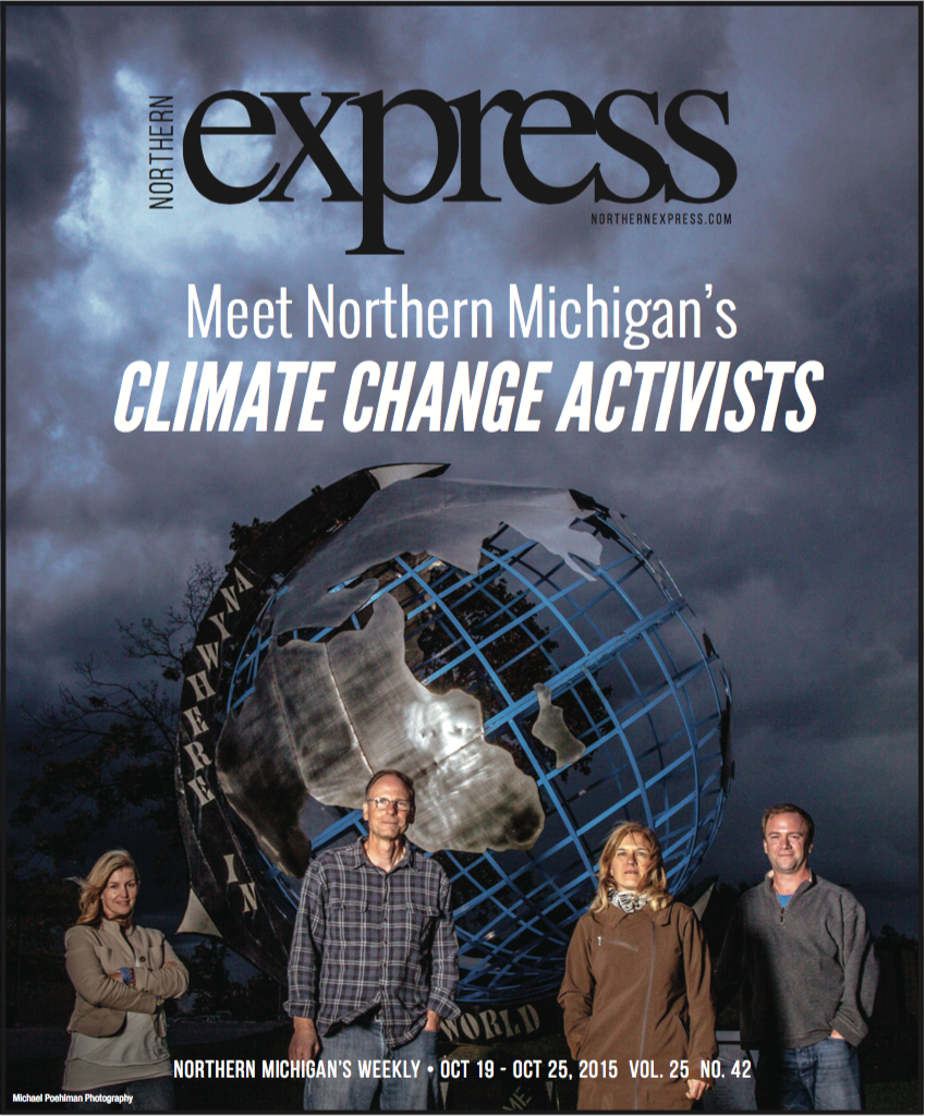 Northern Express magazine cover featuring climate change activists in Northern Michigan.