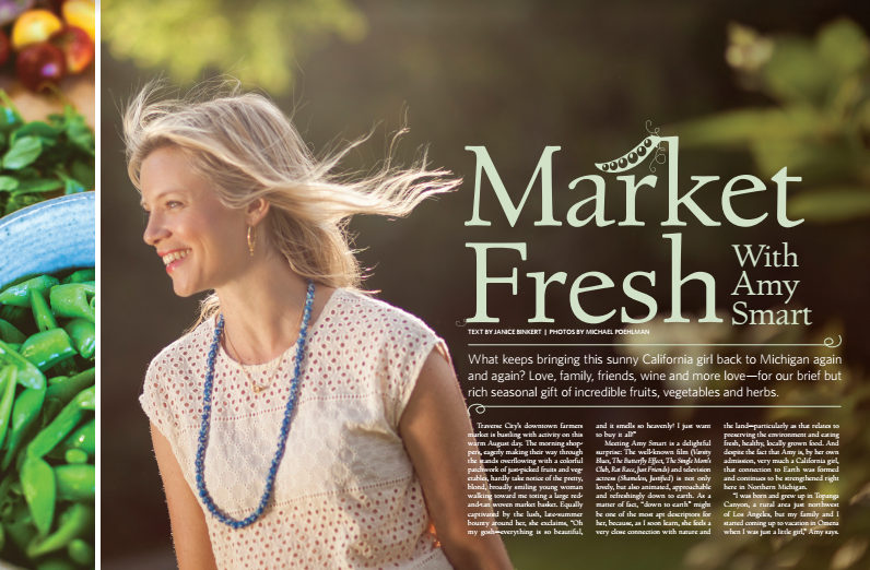 Traverse Magazine feature on Amy Smart at local farmers market.