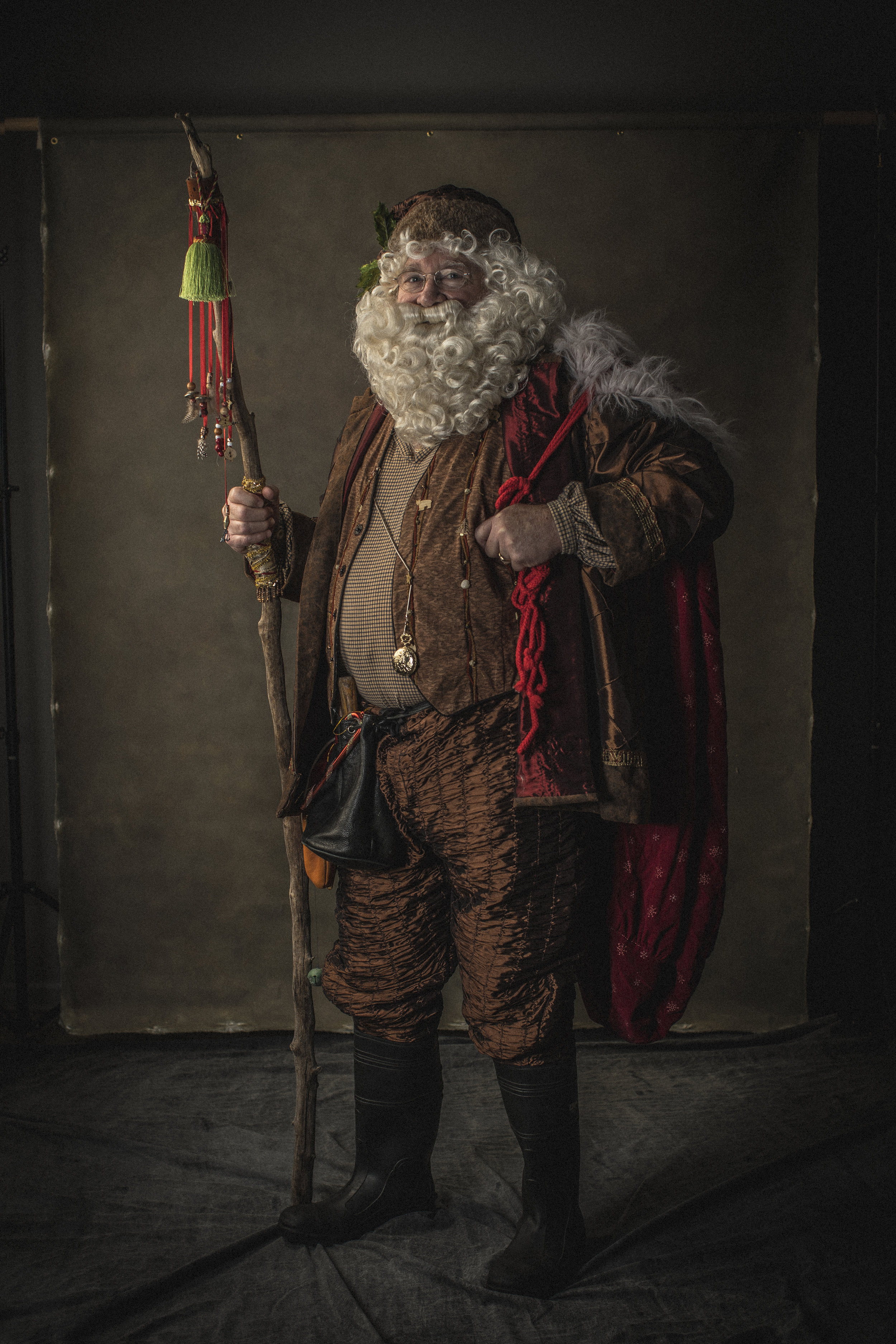 Portrait of man dressed as Santa Claus.