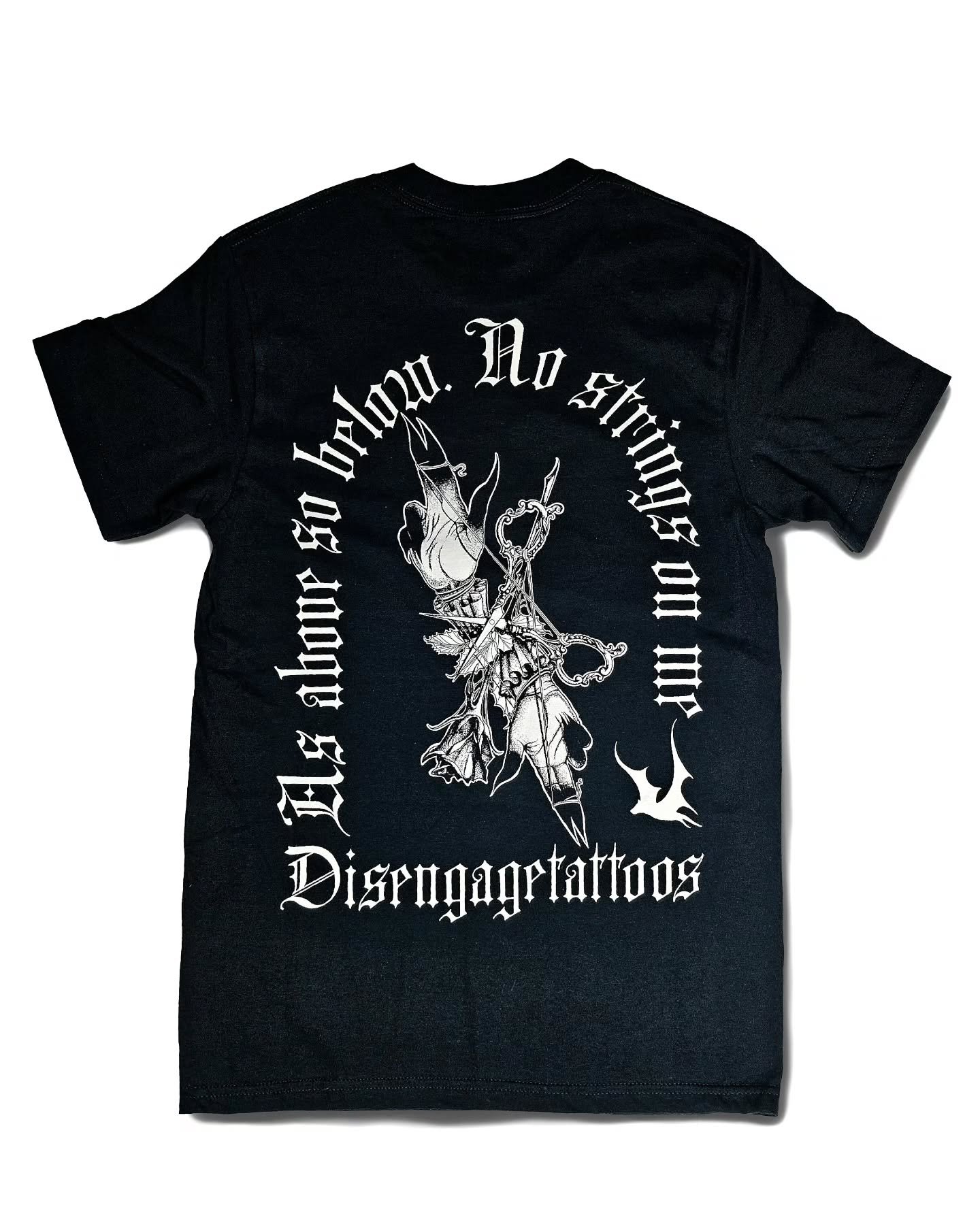 "No Strings On Me" T-shirt now available in my store or come snag one in person 🦇 link in my bio.

#asabovesobelow #nostringsonme #goth #fyp #tshirt