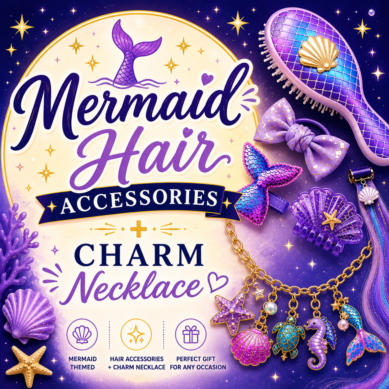 Mermaid Hair 15 Accessories + Charm Necklace Pack - Pickup August 18