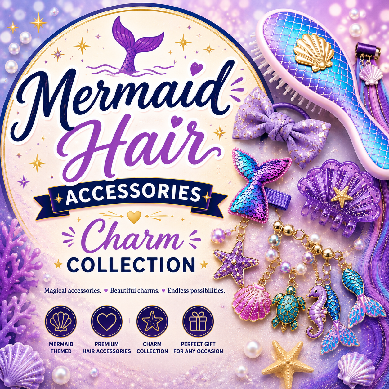 Mermaid Hair Accessories + Charm Jewelry Collection