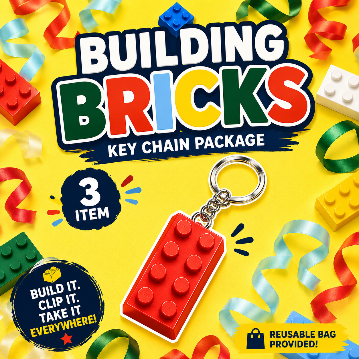 Building Bricks 3 items + Key chain Pack -Pickup August 18