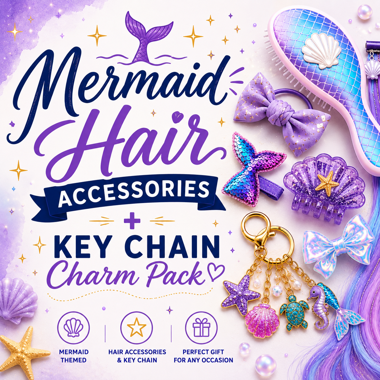 Mermaid Hair 3 Accessories + Key Chain Charm Pack - Pickup August 18