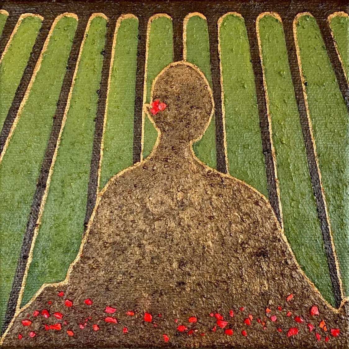 JAILBIRD, 2025
sekatekniikka kankaalle, 15x15 cm