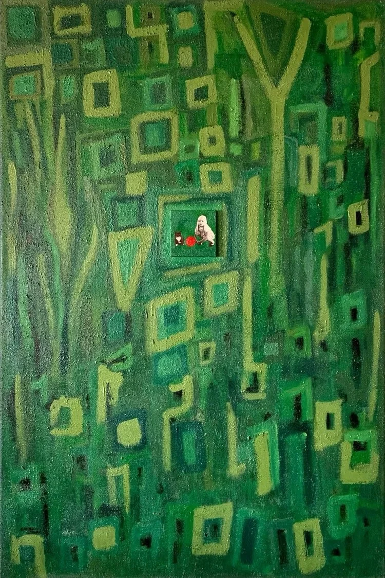 50 SHADES OF GREEN, 2025
sekatekniikka kankaalle, 90x60 cm 